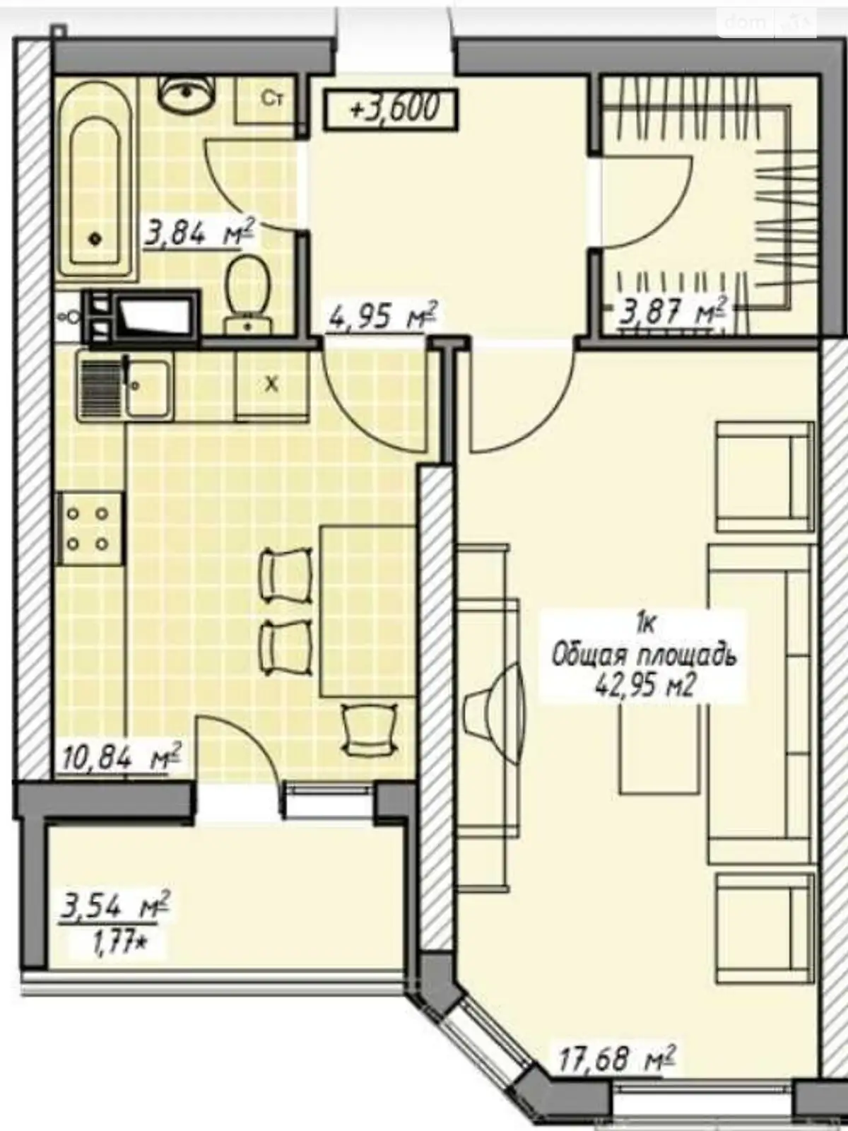 Продается 1-комнатная квартира 43.5 кв. м в Одессе, пер. Курортный, 1А