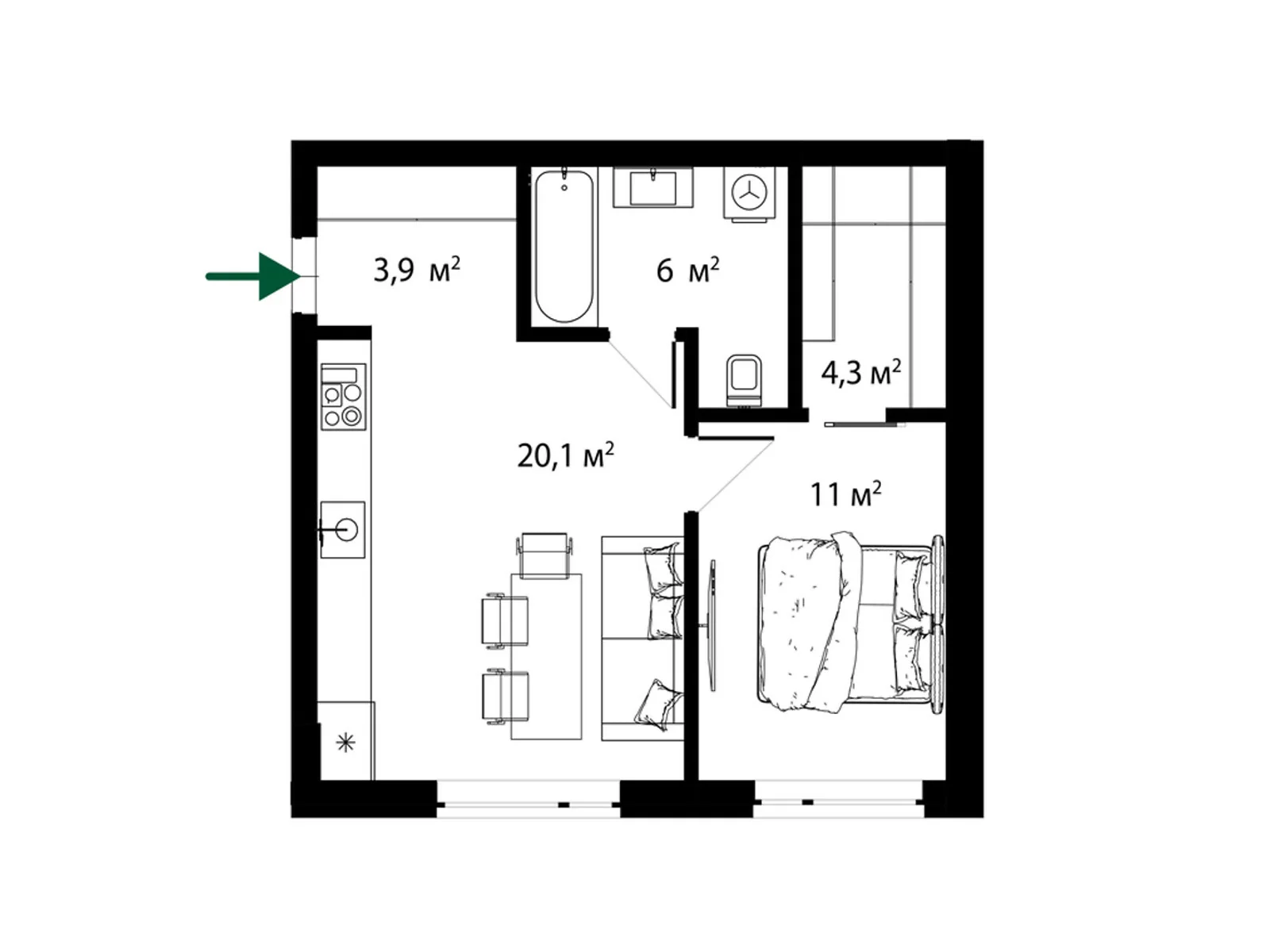 Продается 1-комнатная квартира 44.4 кв. м в Ужгороде, цена: 88800 $