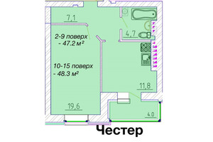 Продается 1-комнатная квартира 47.2 кв. м в Черкассах, ул. Байды-Вишневецкого