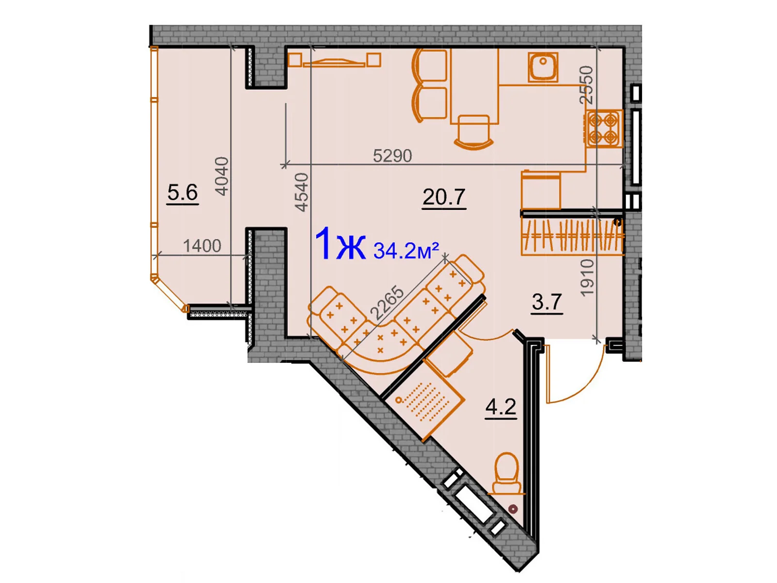 Продается 1-комнатная квартира 34.2 кв. м в Николаеве