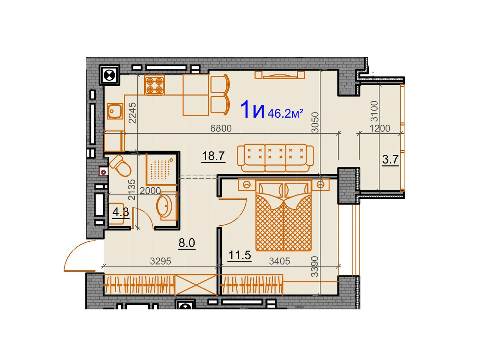 Продается 1-комнатная квартира 46.2 кв. м в Николаеве - фото 1