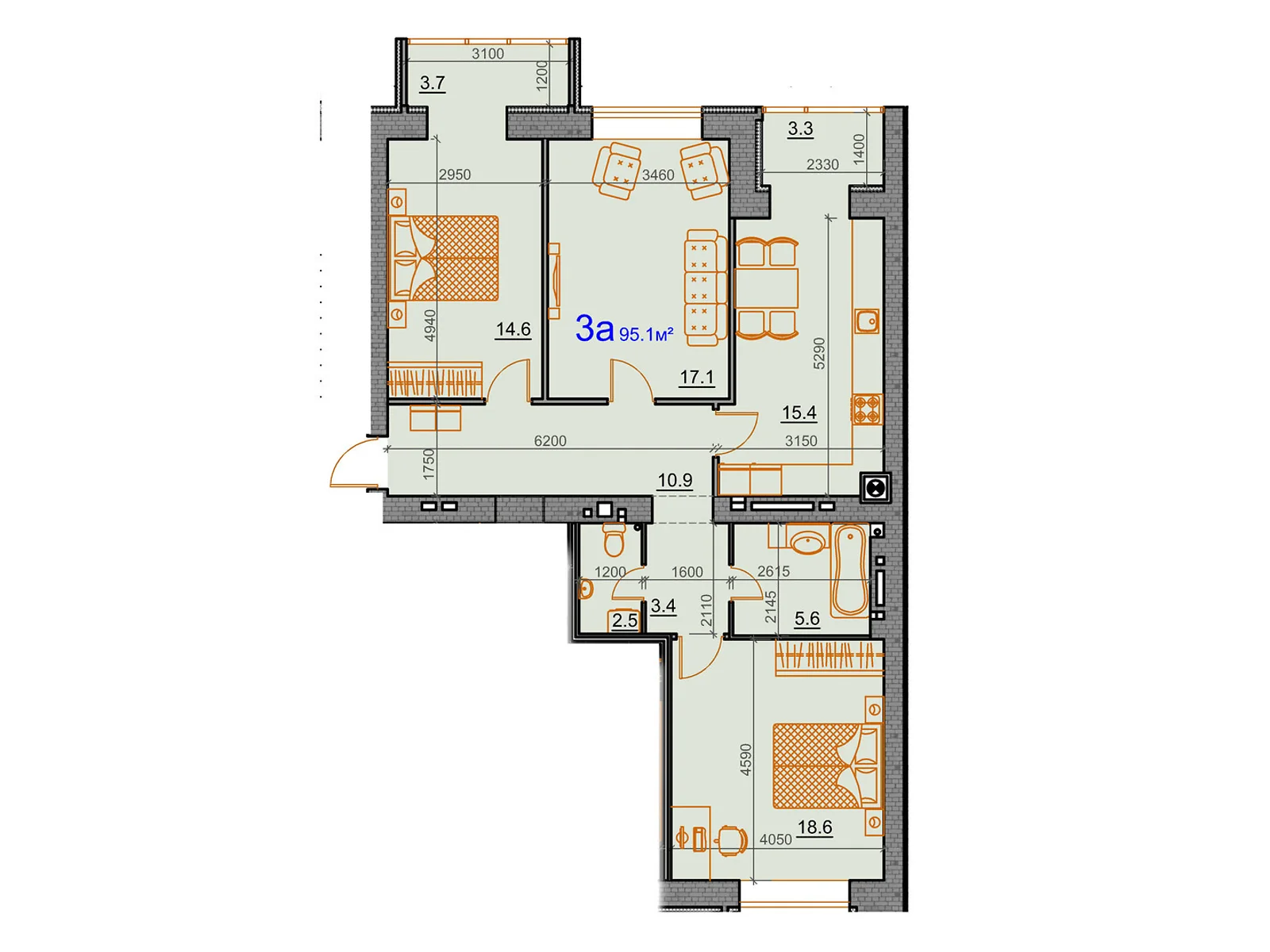 Продається 3-кімнатна квартира 95.1 кв. м у Миколаєві, цена: 63717 $