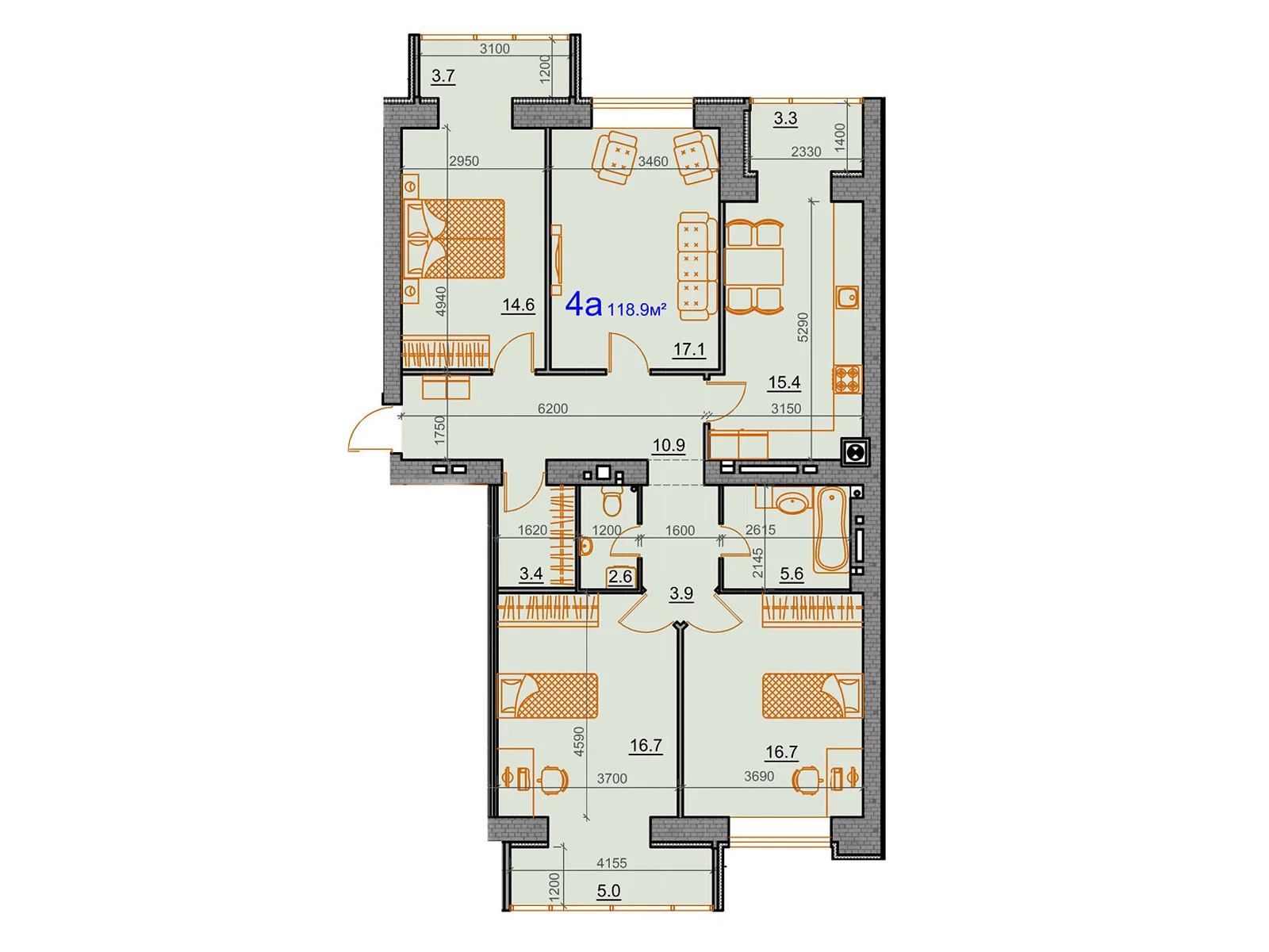 Продается 4-комнатная квартира 118.9 кв. м в Николаеве