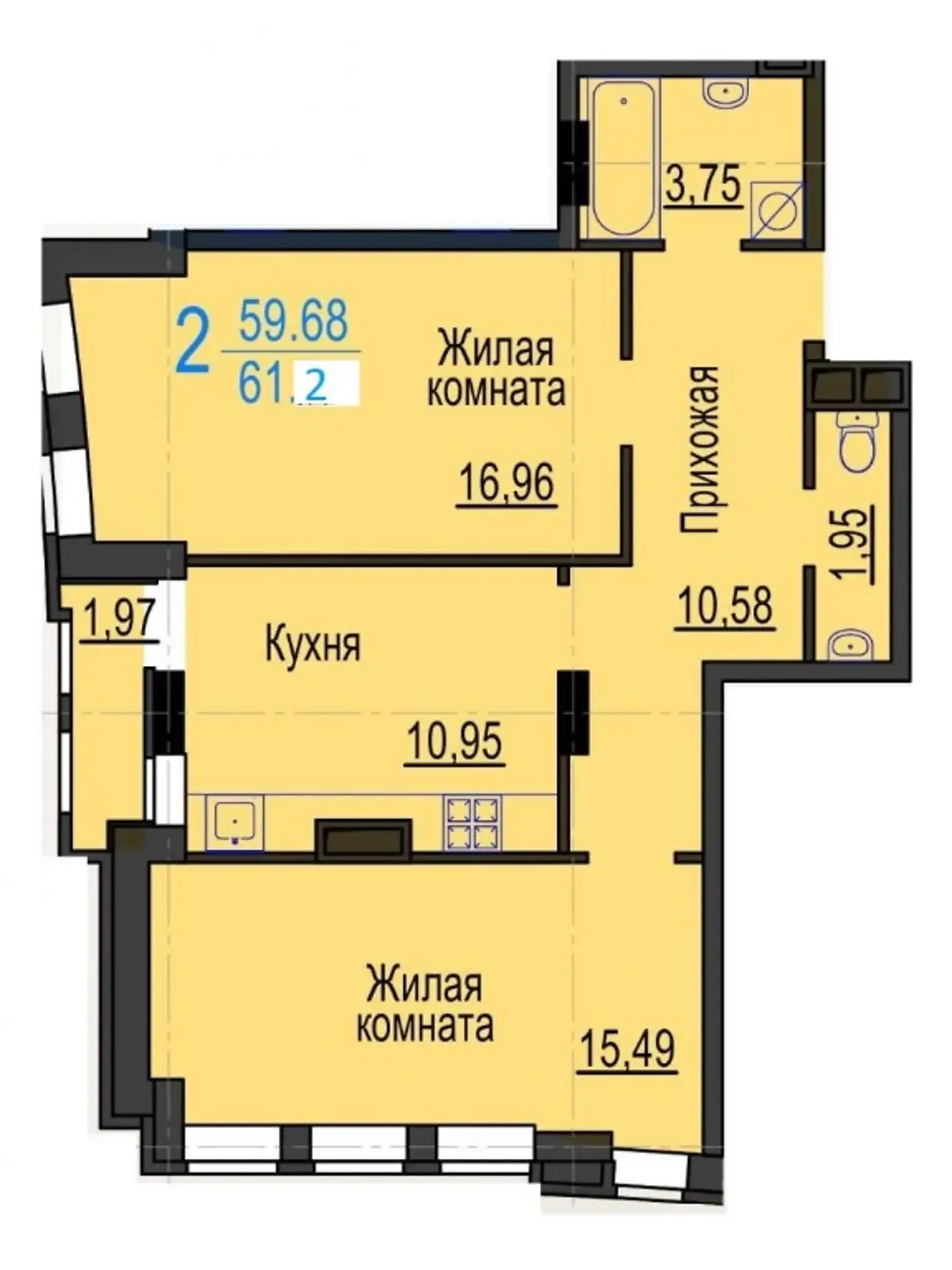 Продається 2-кімнатна квартира 61.2 кв. м у Харкові, вул. Гвардійців-Широнінців, 70 - фото 1