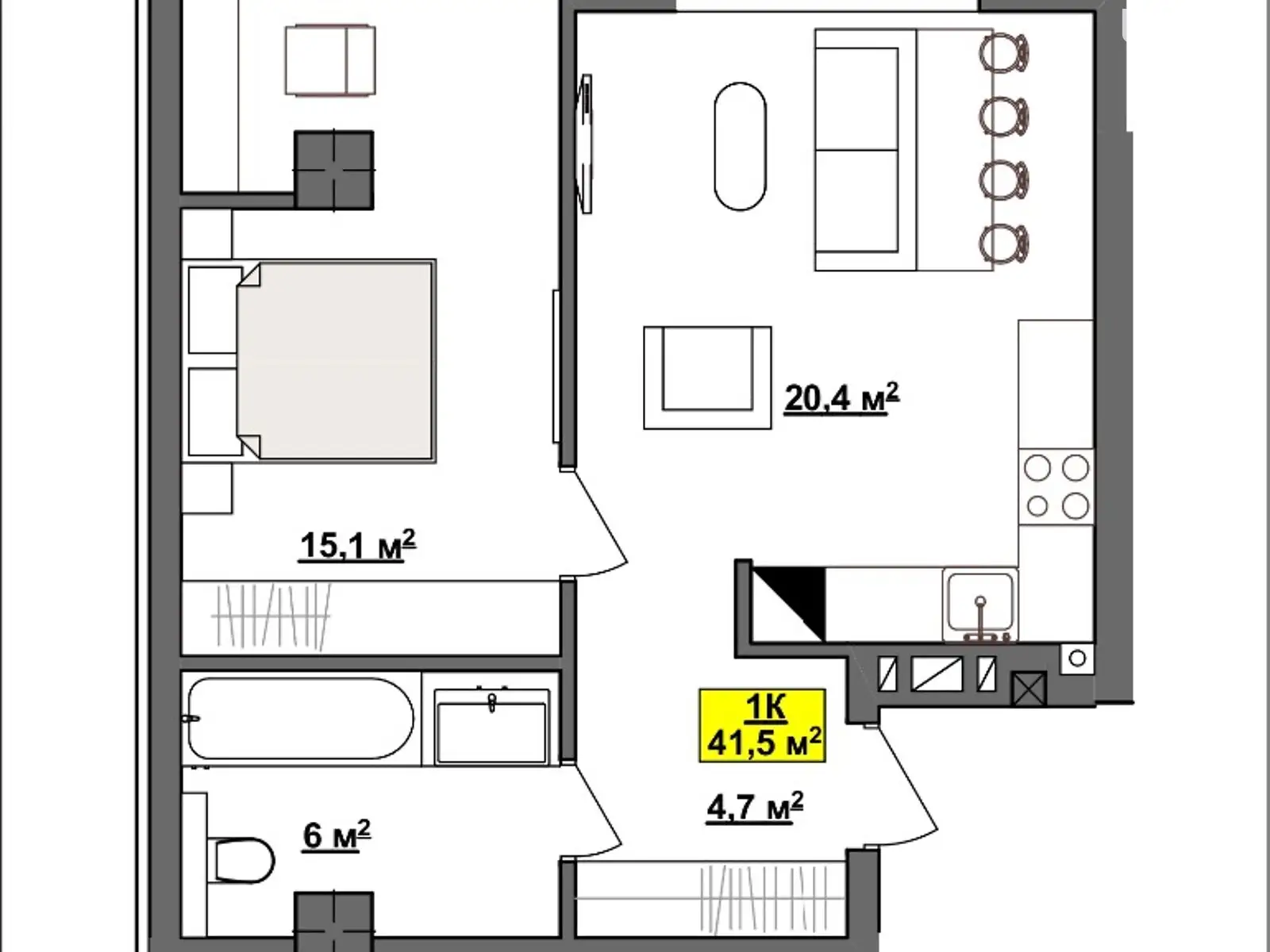 Продается 1-комнатная квартира 41.5 кв. м в Ивано-Франковске, ул. Национальной Гвардии - фото 1