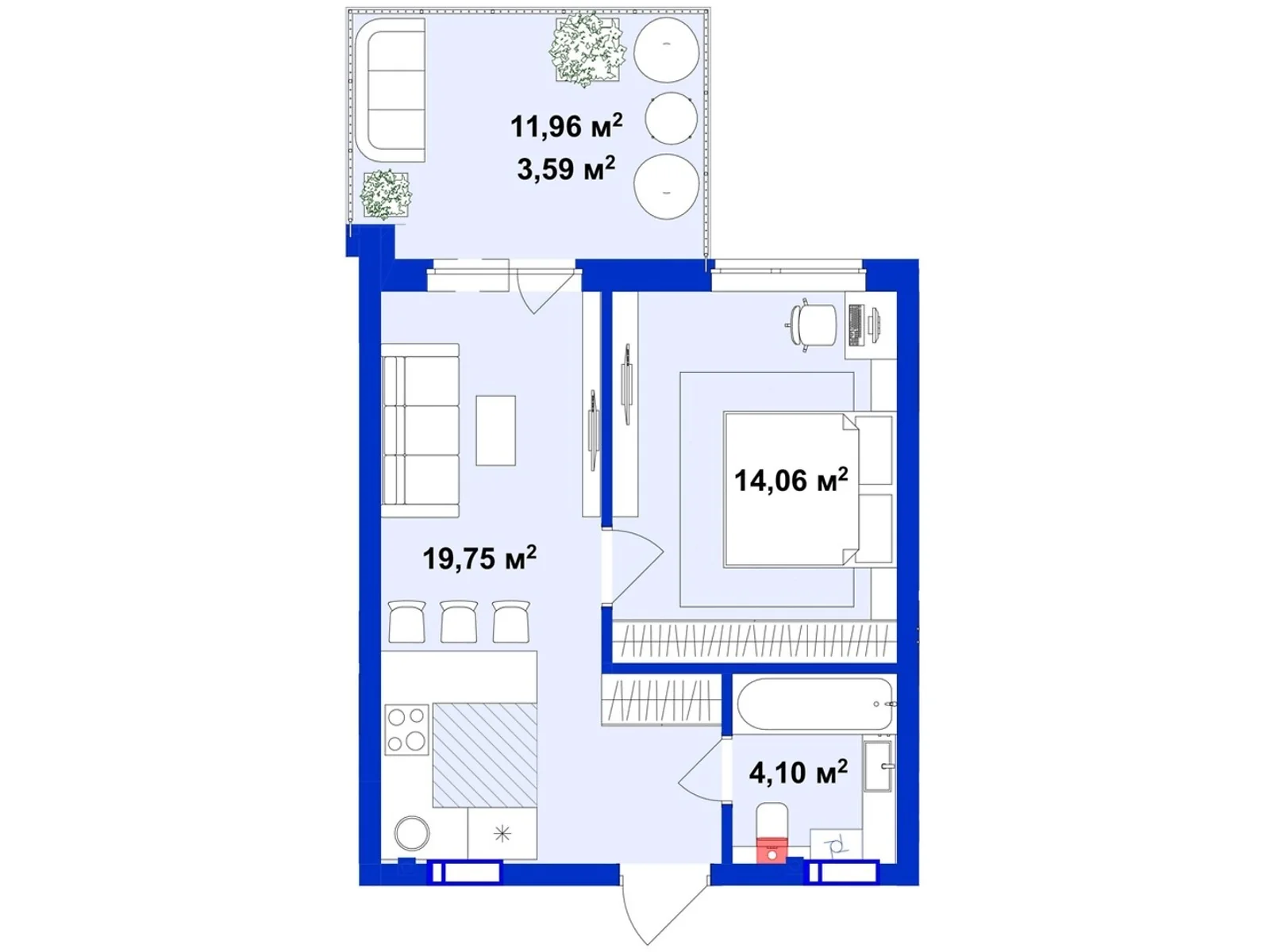 Продается 1-комнатная квартира 41.6 кв. м в Ирпене, ул. Украинская, 1Б