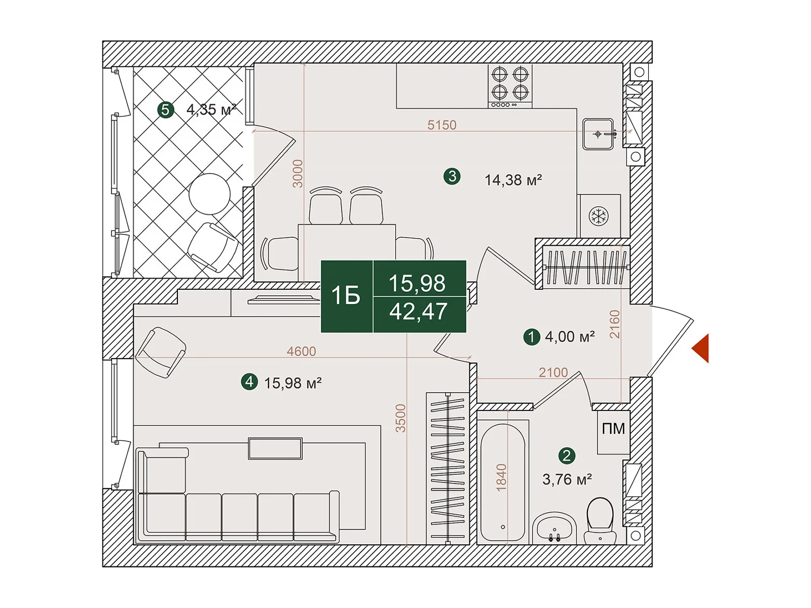 Продается 1-комнатная квартира 42.47 кв. м в Киеве, ул. Днепроводская, 1