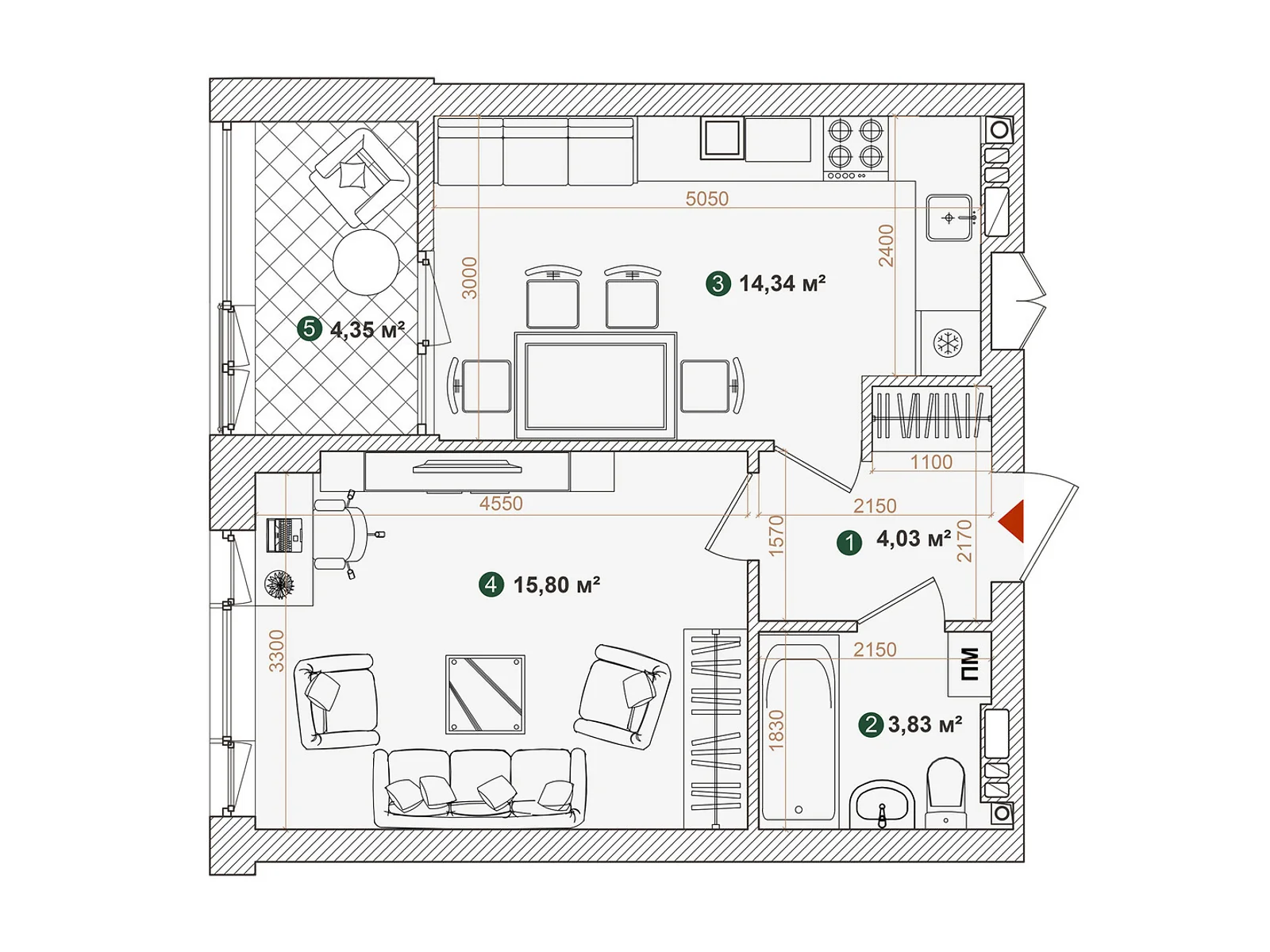 Продается 1-комнатная квартира 42.35 кв. м в Киеве, ул. Днепроводская, 1