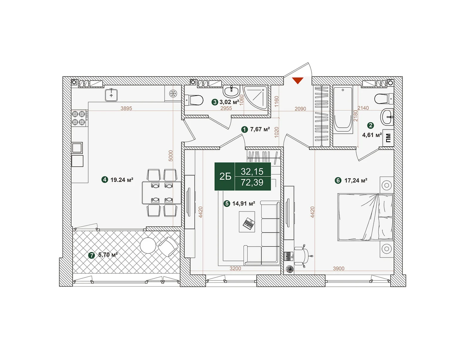 Продается 2-комнатная квартира 72.39 кв. м в Киеве, ул. Днепроводская, 1