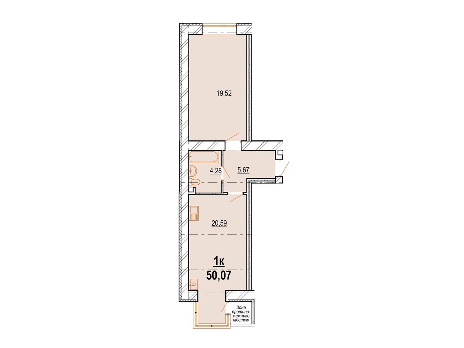 Продается 1-комнатная квартира 52.2 кв. м в Виннице, ул. Костя Широцкого - фото 1