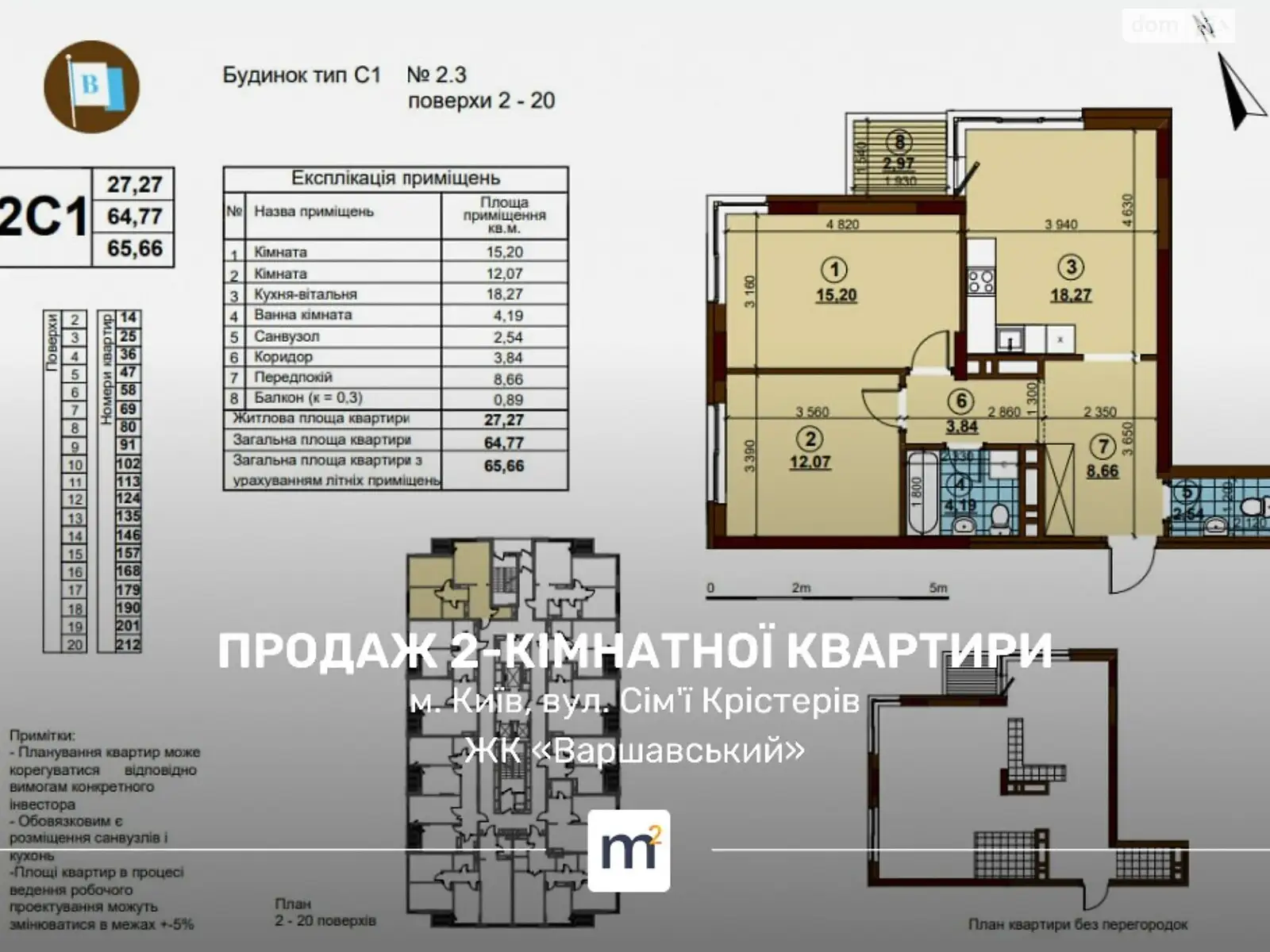 Продається 2-кімнатна квартира 64.77 кв. м у Києві, вул. Родини Крістерів, 20Б