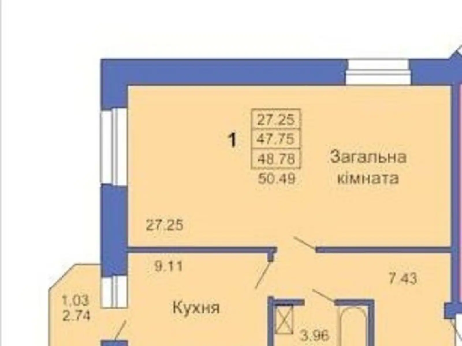 Продается 1-комнатная квартира 51 кв. м в Полтаве, пл. Павленковская