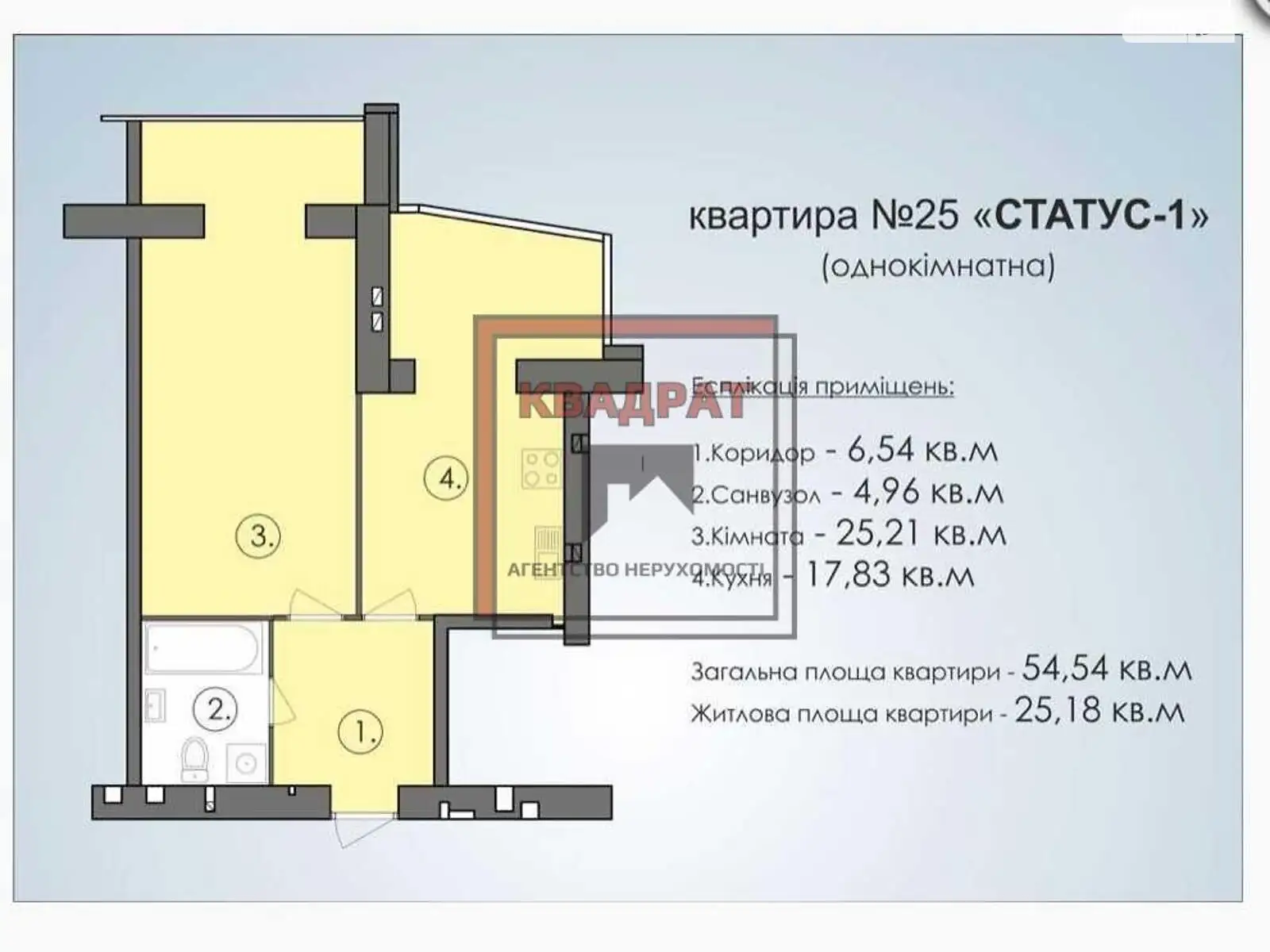 Продається 1-кімнатна квартира 56 кв. м у Полтаві, вул. Апостола Данила