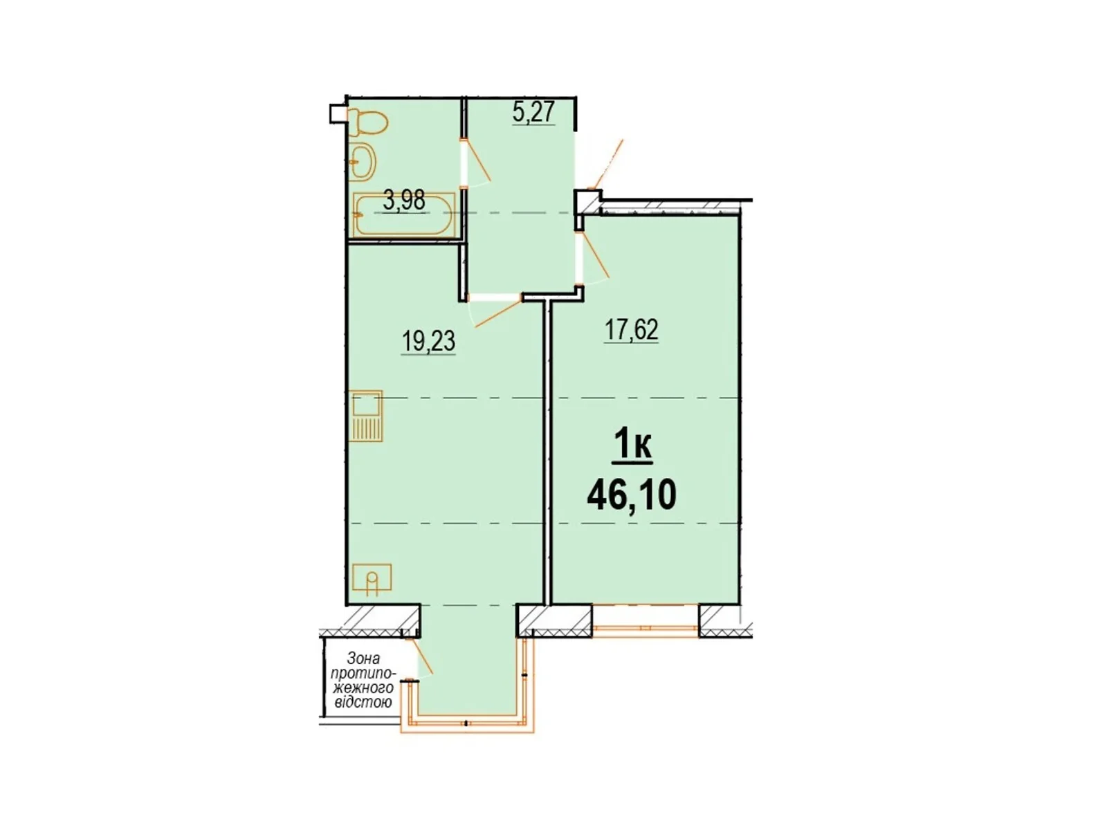 Продается 1-комнатная квартира 46.1 кв. м в Виннице, ул. Костя Широцкого - фото 1