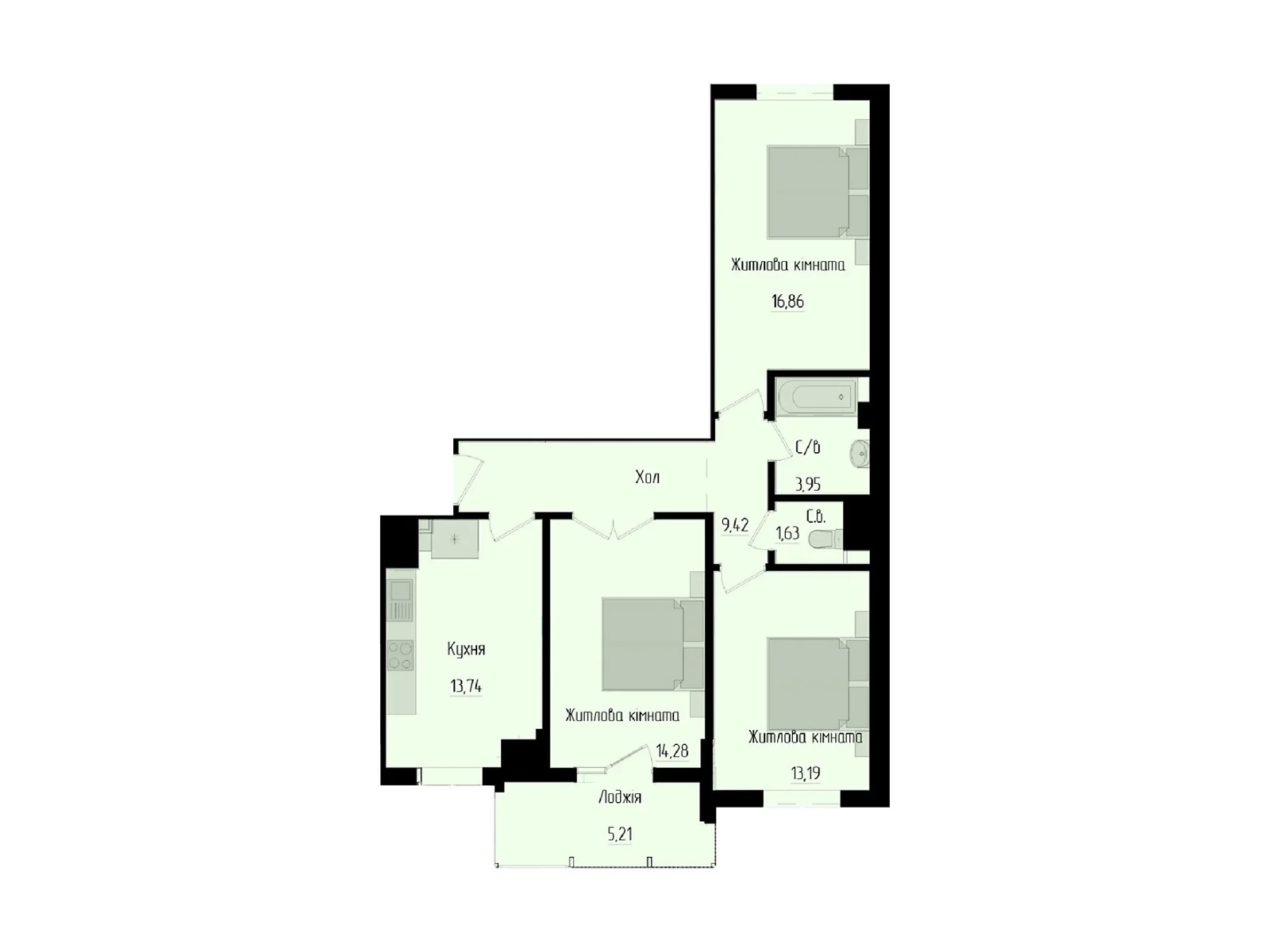 Продается 3-комнатная квартира 78.28 кв. м в Черновцах, ул. Науки, 14