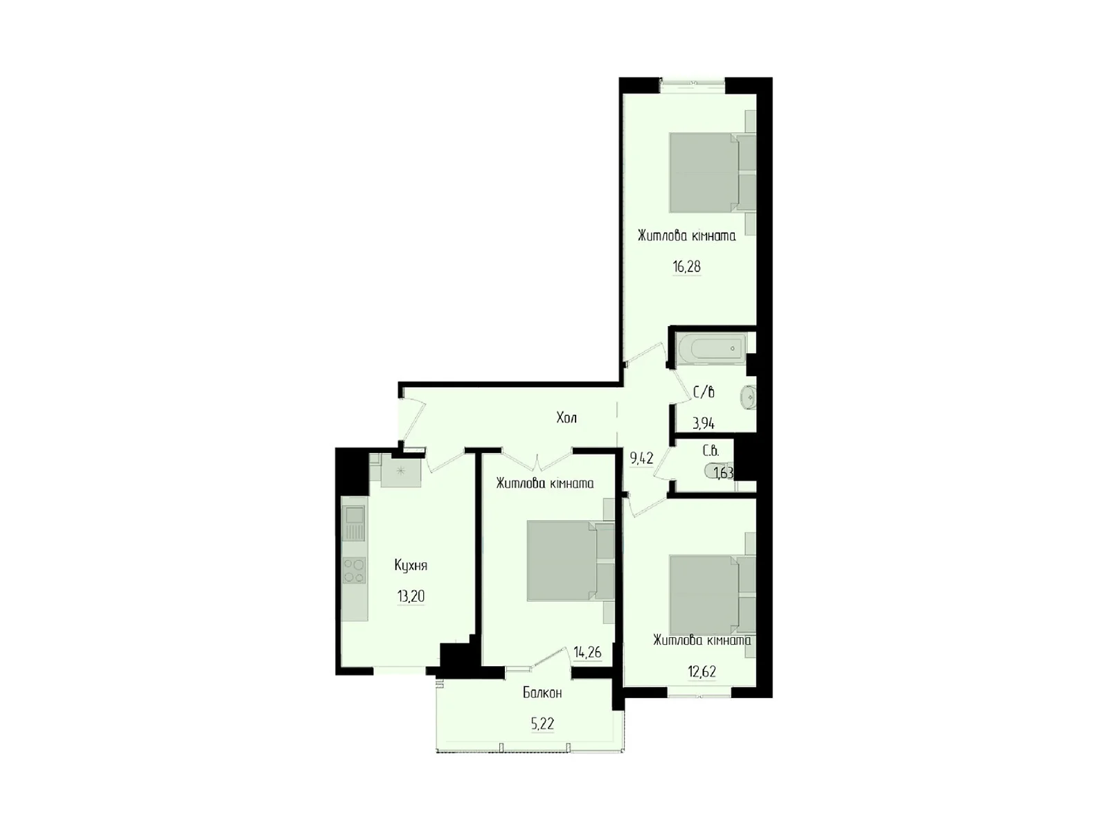 Продается 3-комнатная квартира 78.28 кв. м в Черновцах, ул. Науки, 14