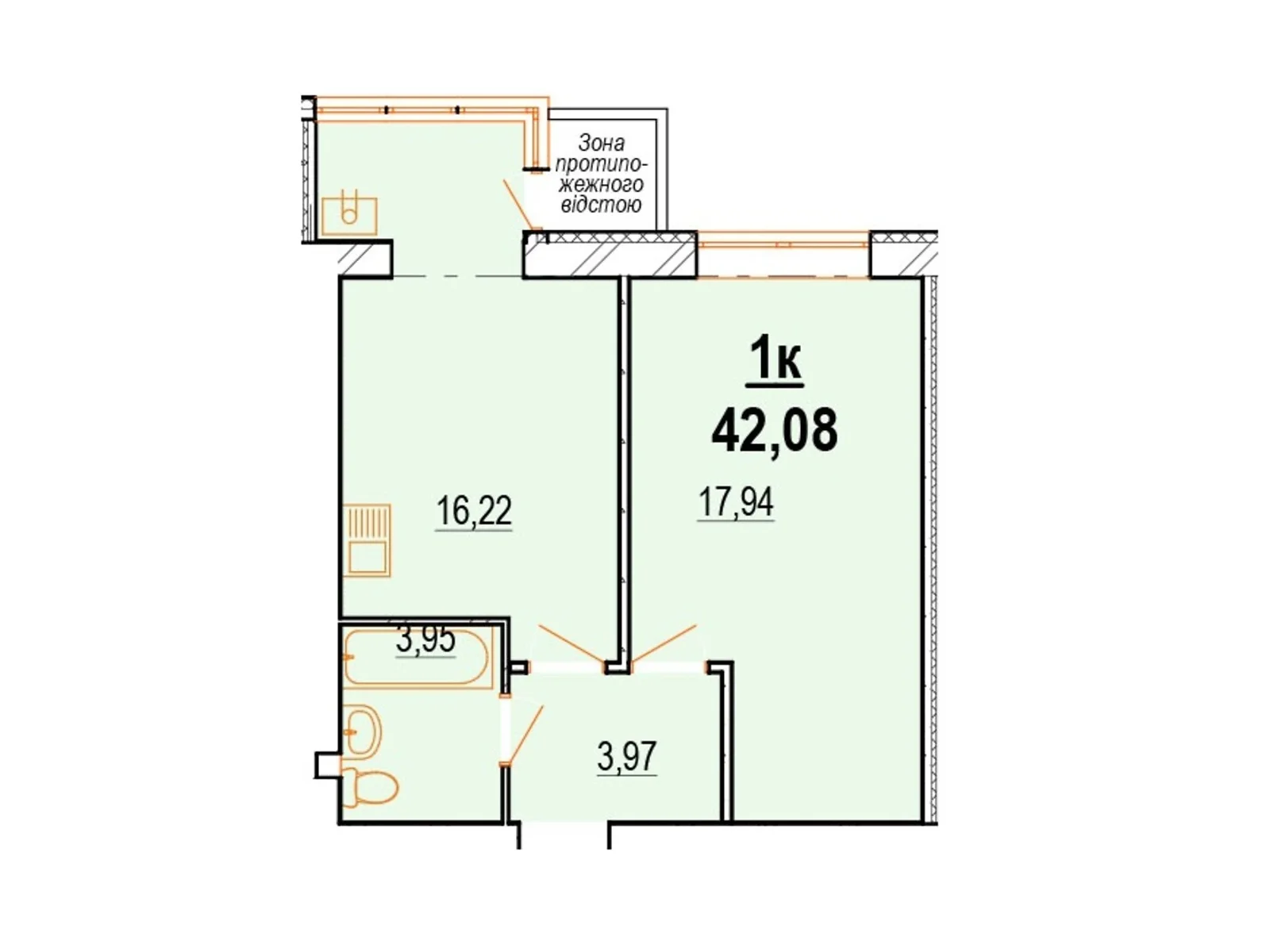 Продается 1-комнатная квартира 42.08 кв. м в Виннице, ул. Костя Широцкого - фото 1