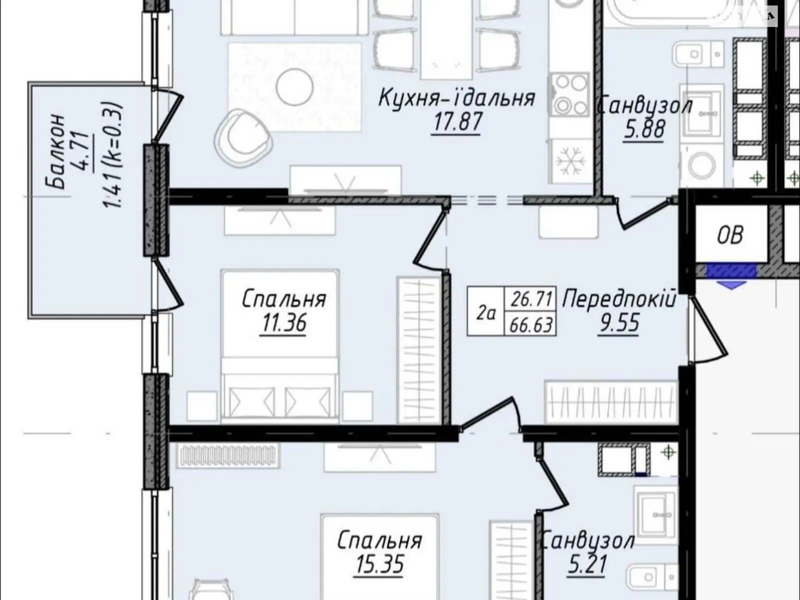 Продається 2-кімнатна квартира 66.2 кв. м у Одесі, вул. Варненська
