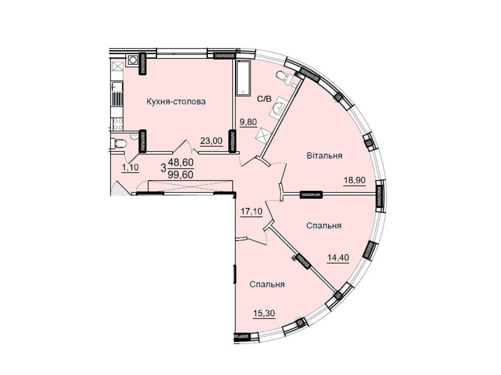 Продается 3-комнатная квартира 99.6 кв. м в Черновцах, ул. Герцена, 91