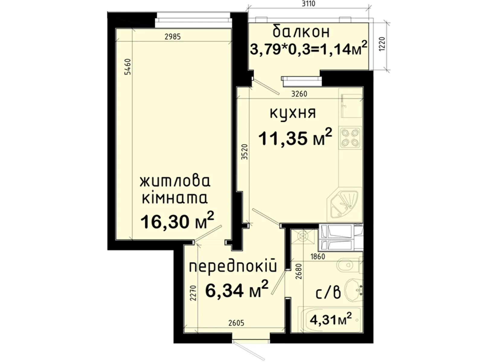 Продается 1-комнатная квартира 39.44 кв. м в Киеве, просп. Академика Глушкова, 42