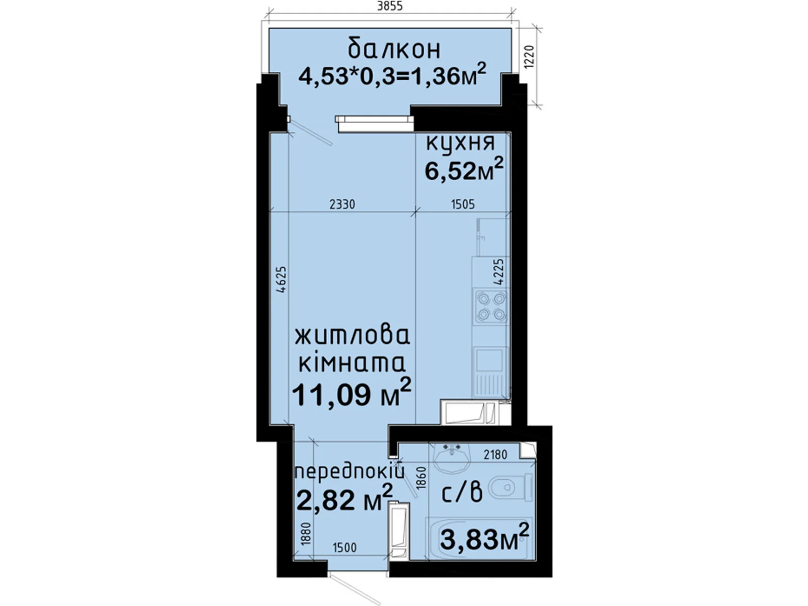 Продається 1-кімнатна квартира 25.62 кв. м у Києві, просп. Академіка Глушкова, 42 - фото 1