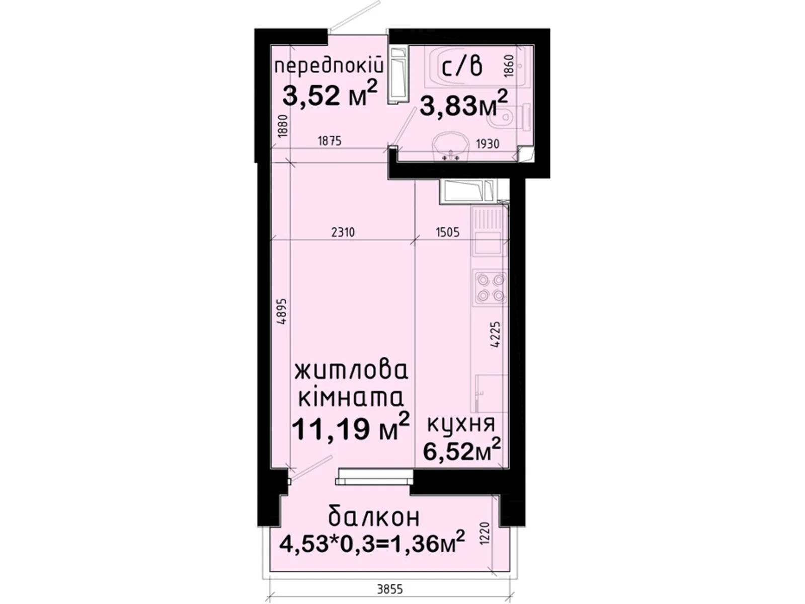 Продается 1-комнатная квартира 26.42 кв. м в Киеве, просп. Академика Глушкова, 42