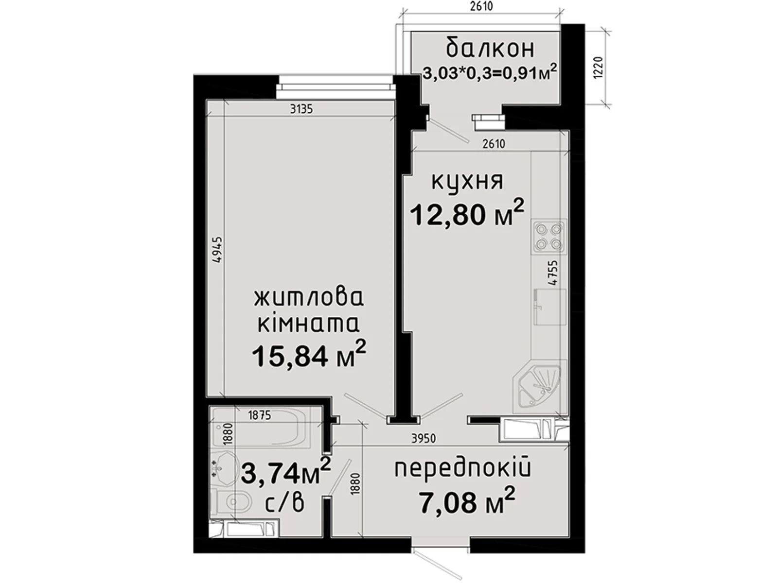 Продается 1-комнатная квартира 40.37 кв. м в Киеве, просп. Академика Глушкова, 42