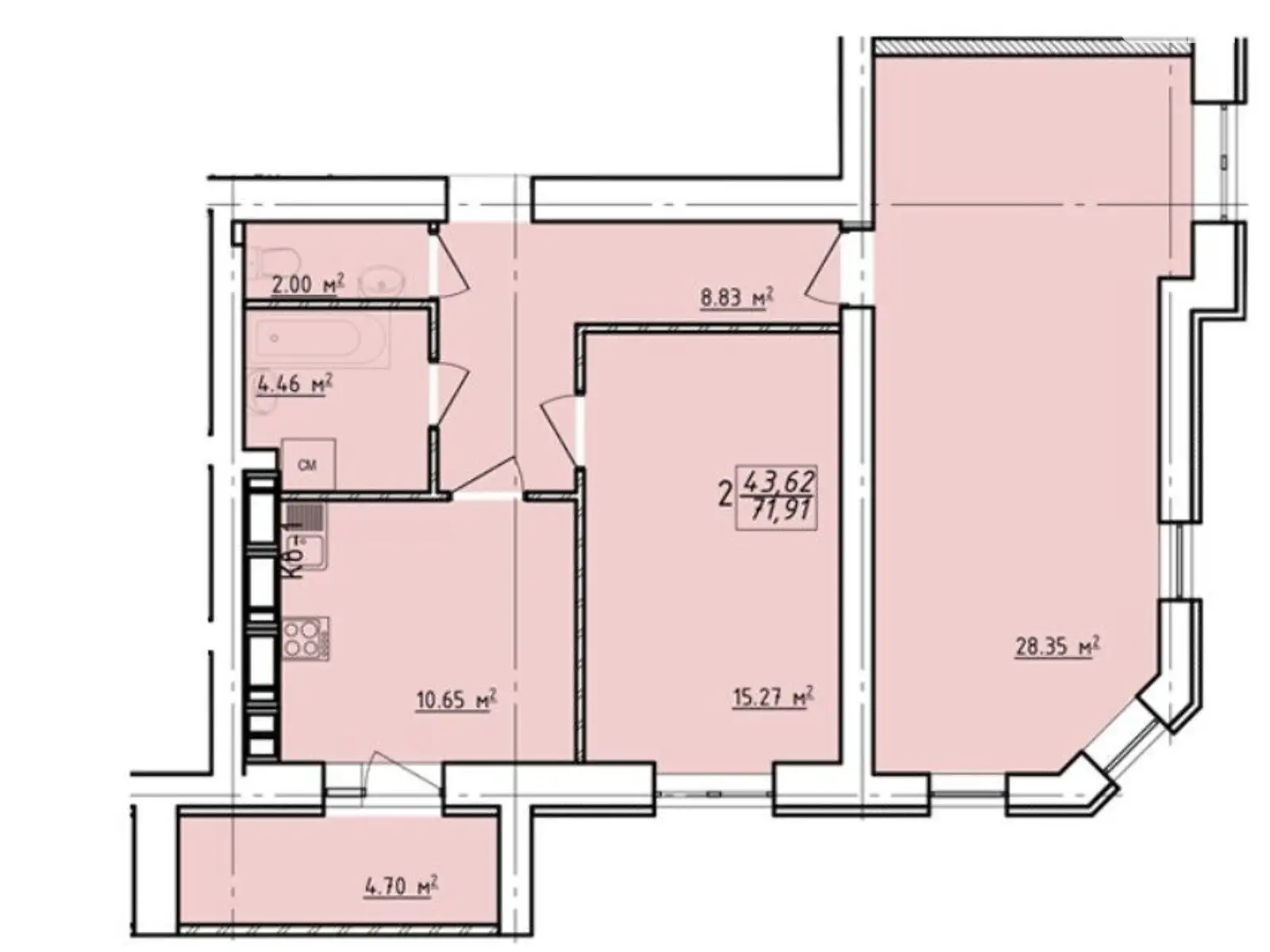 Продается 2-комнатная квартира 72 кв. м в Харькове, ул. Елизаветинская, 2Б