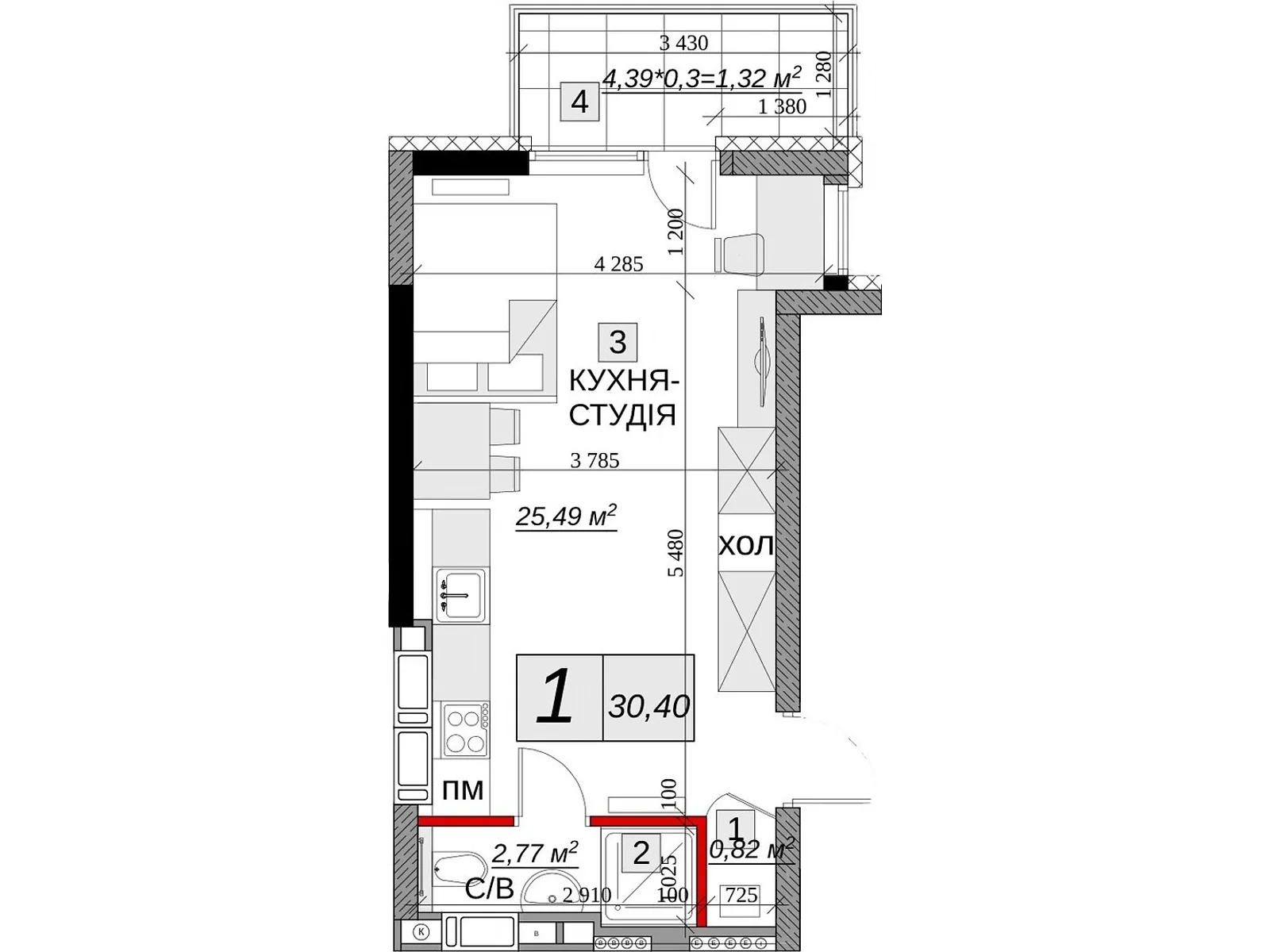 Продается 1-комнатная квартира 29.91 кв. м в Каменце-Подольском, ул. Героев Мариуполя, 45 - фото 1