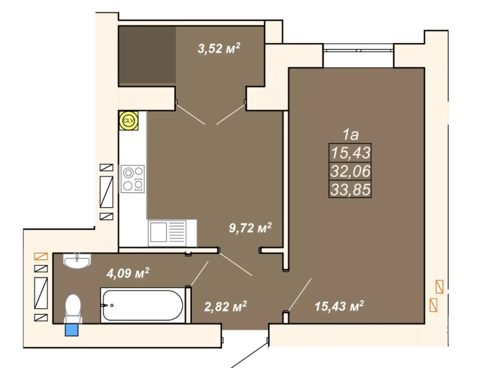 Продается 2-комнатная квартира 33.8 кв. м в Ивано-Франковске, ул. Ленкавского