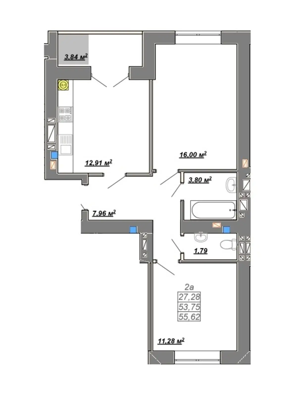 Продається 2-кімнатна квартира 55.6 кв. м у Івано-Франківську, вул. Ленкавського