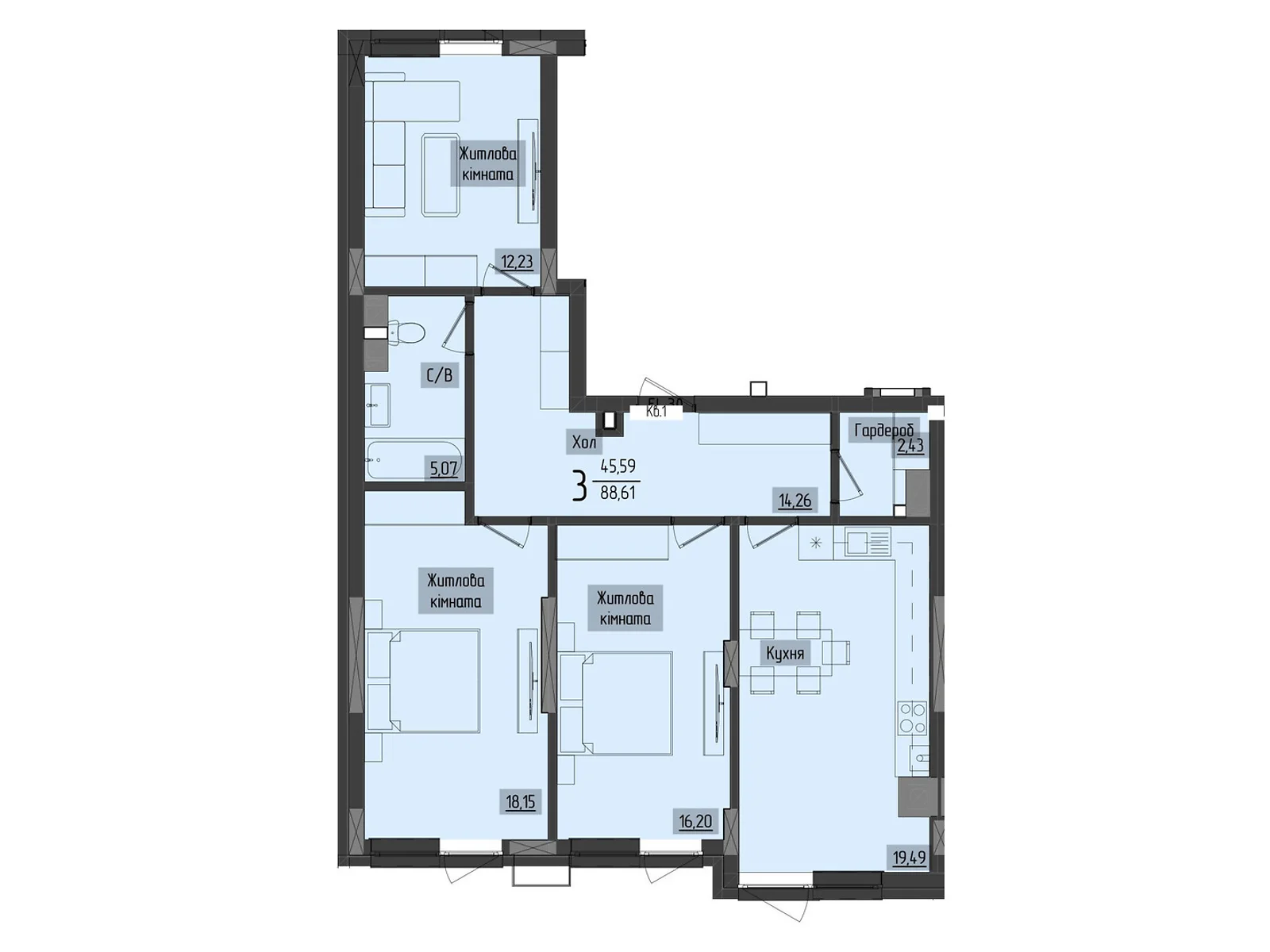 Продается 3-комнатная квартира 87.62 кв. м в Черновцах, ул. Науки, 1