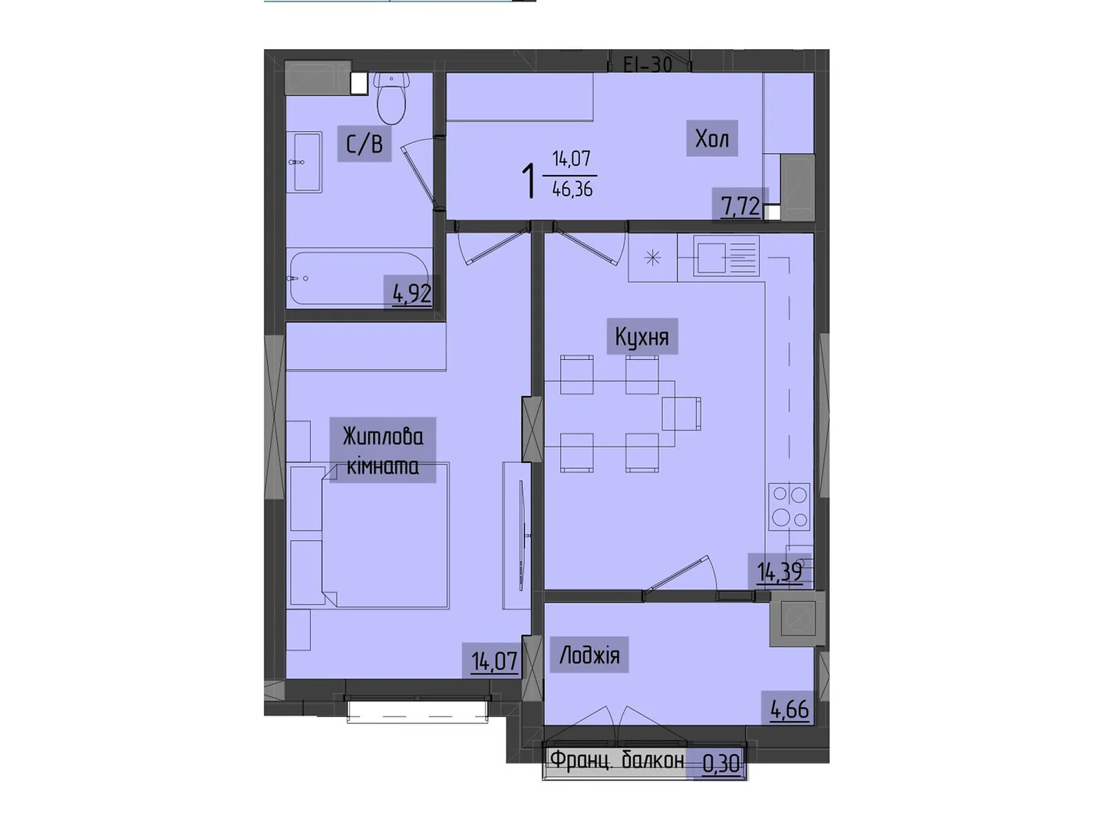 Продается 1-комнатная квартира 47.84 кв. м в Черновцах, цена: 52624 $