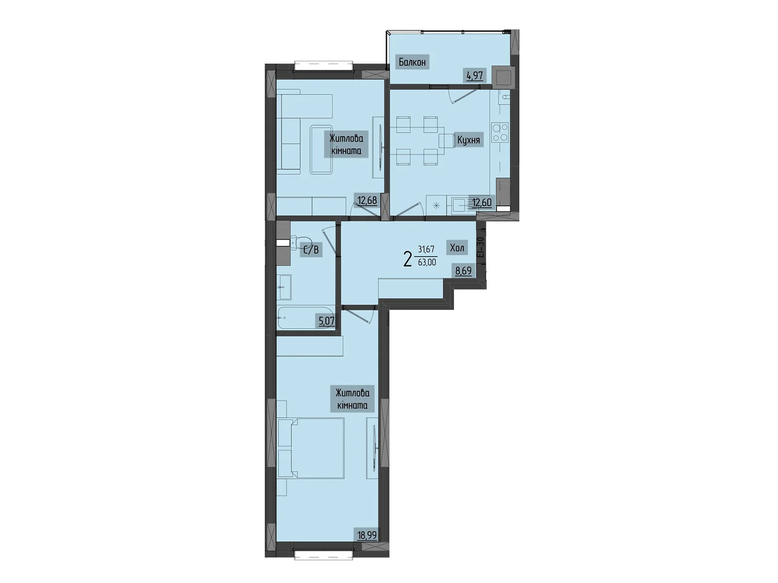 Продается 2-комнатная квартира 63.31 кв. м в Черновцах, цена: 69641 $