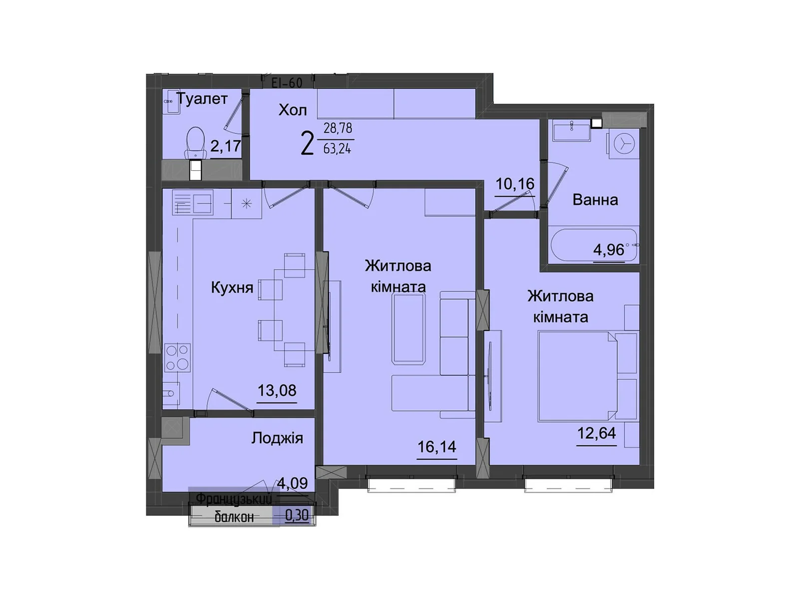 Продается 2-комнатная квартира 64.02 кв. м в Черновцах