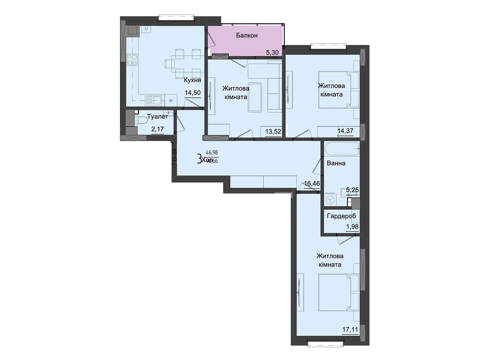 Продається 3-кімнатна квартира 91.14 кв. м у Чернівцях, цена: 91140 $