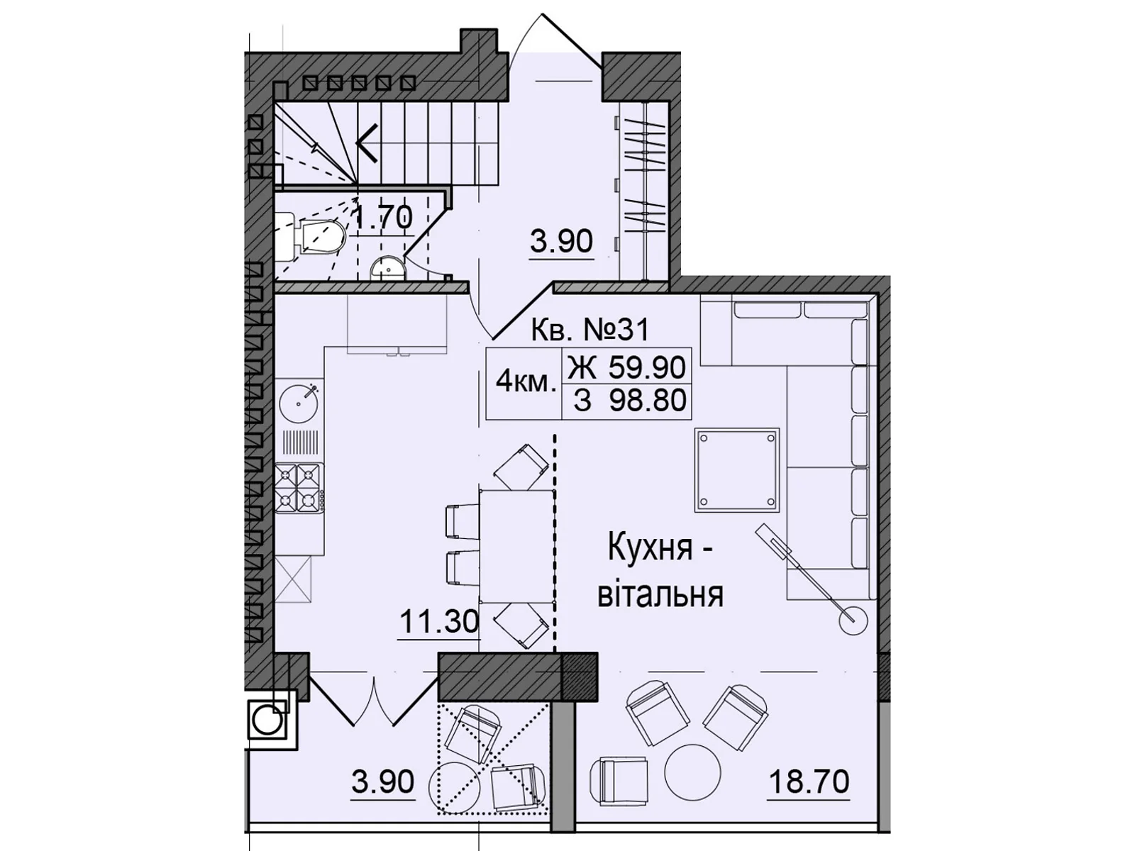 Продается 4-комнатная квартира 98.8 кв. м в Черновцах