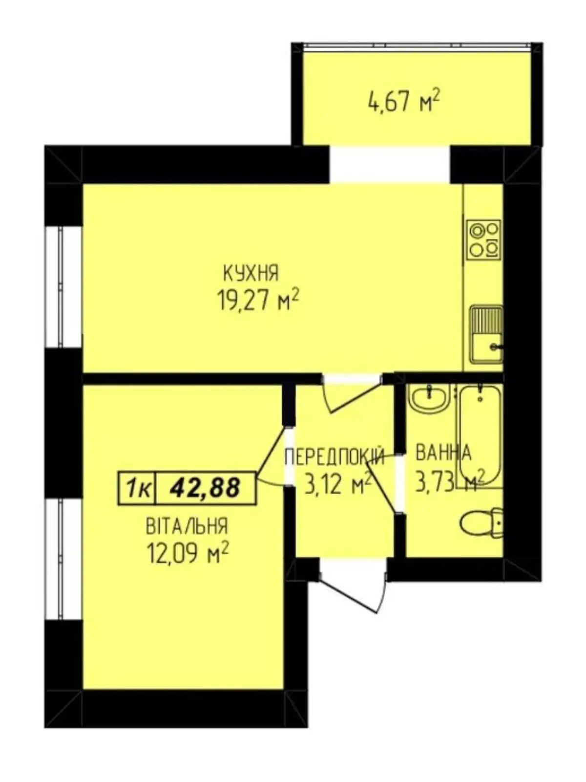 Продається 1-кімнатна квартира 43 кв. м у Івано-Франківську, цена: 28000 $ - фото 1