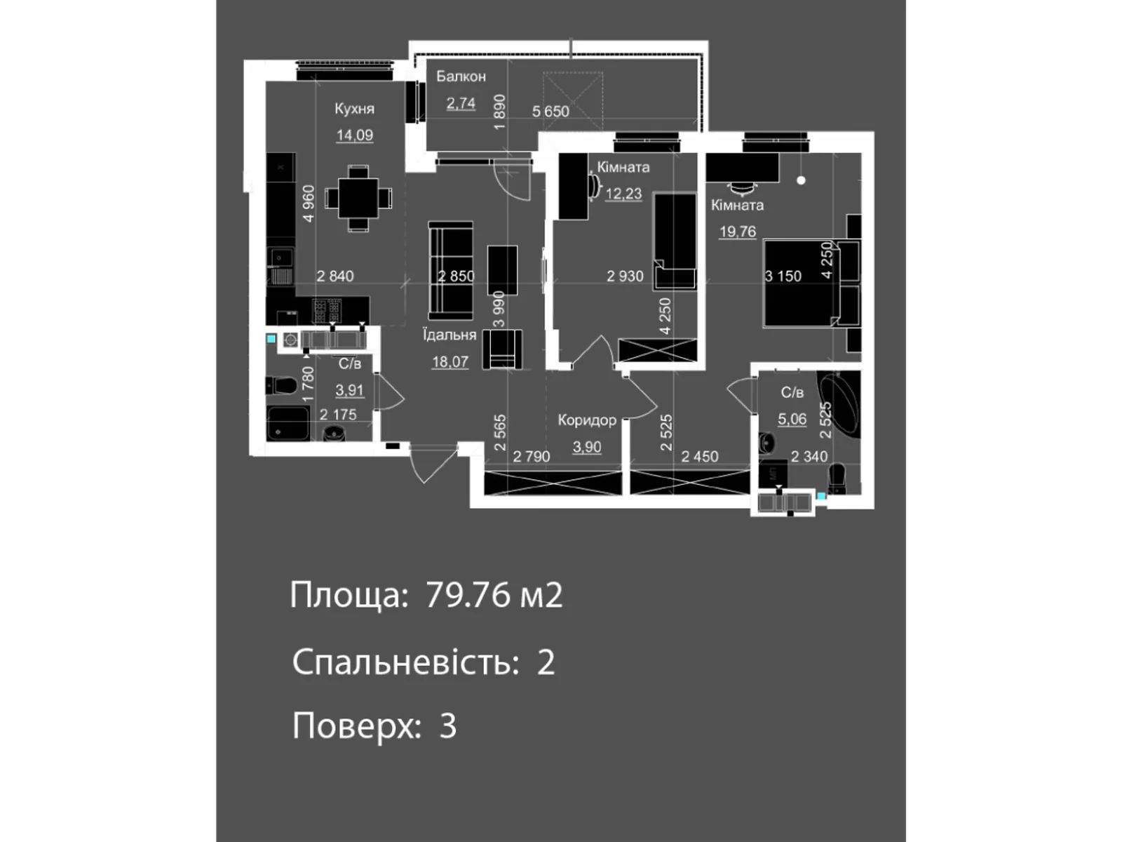 Продается 2-комнатная квартира 79.76 кв. м в Львове, ул. Пасечная, Пасечная