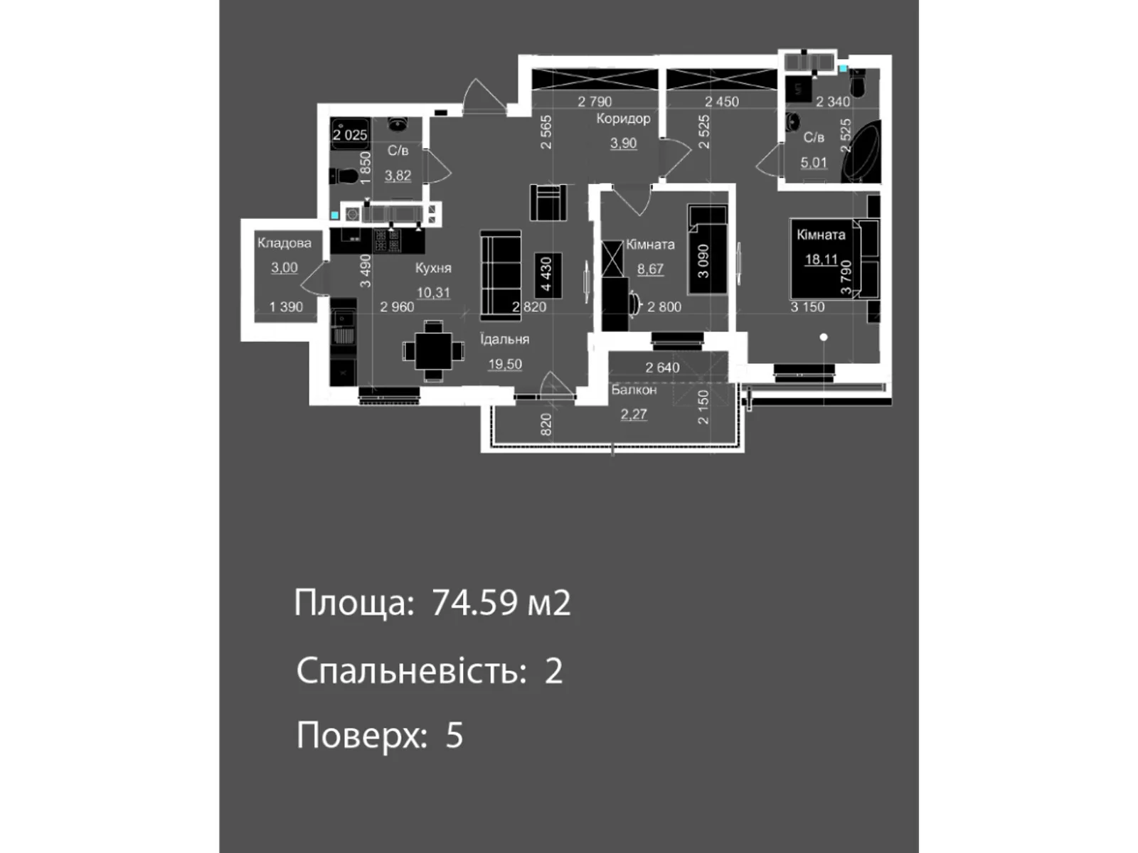 Продается 2-комнатная квартира 74.59 кв. м в Львове, ул. Пасечная, Пасечная