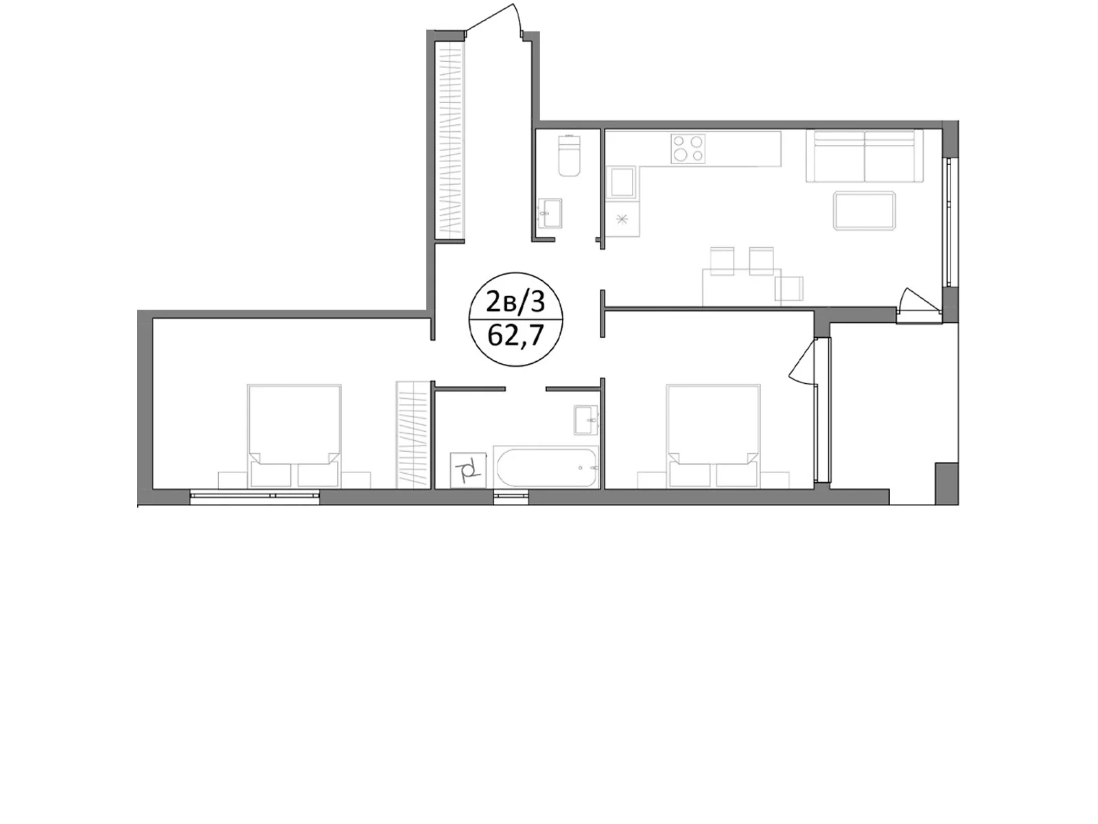 Продается 2-комнатная квартира 62.7 кв. м в Брюховичах, ул. Широкая, 22