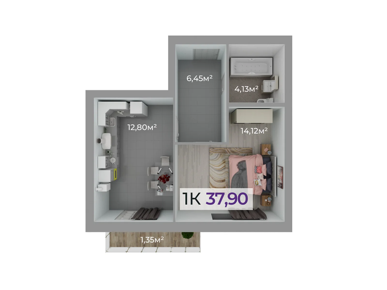 Продается 1-комнатная квартира 37.9 кв. м в Ивано-Франковске, цена: 29941 $