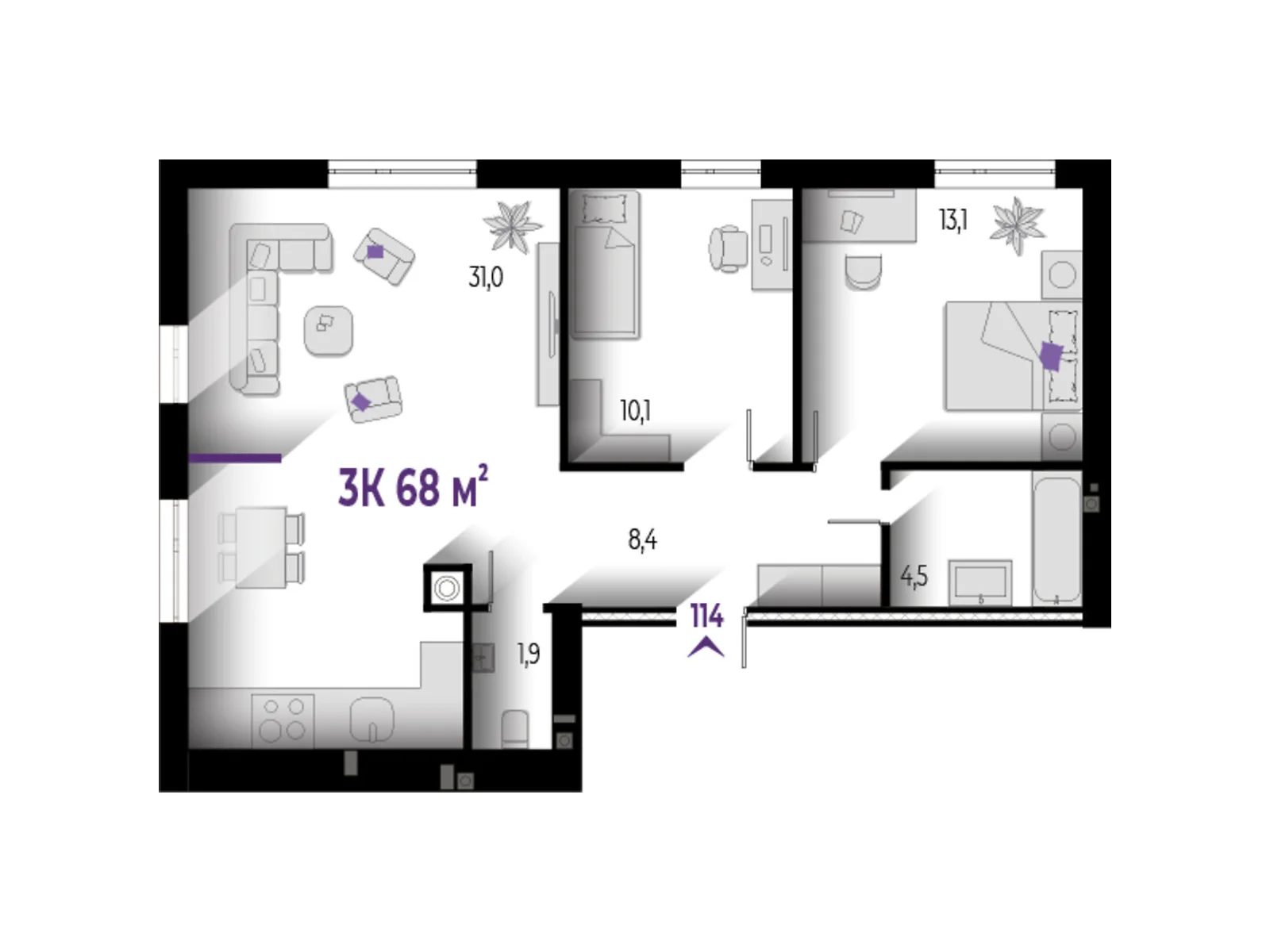 Продается 3-комнатная квартира 68 кв. м в Волчинце, ул. Тараса Шевченко - фото 1