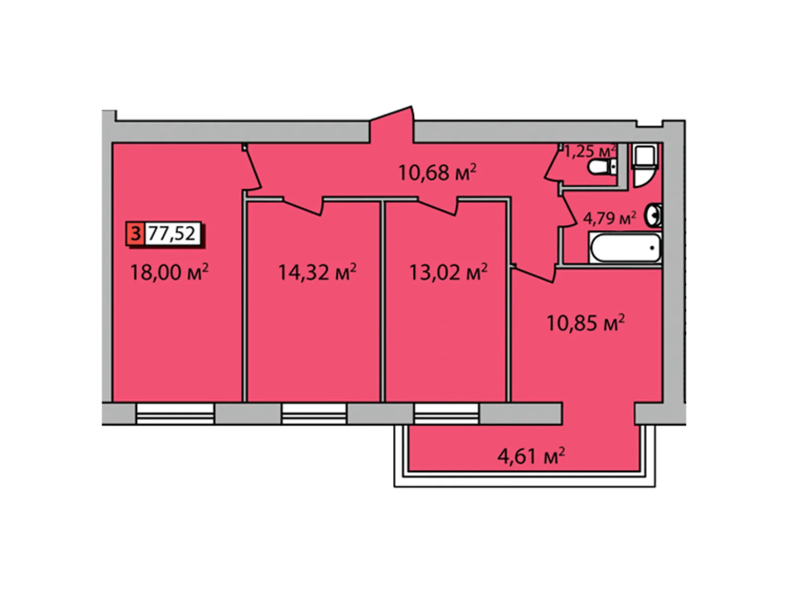 Продается 3-комнатная квартира 77.52 кв. м в Черкассах, цена: 67682 $