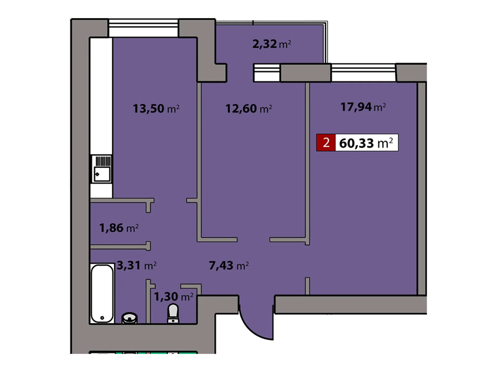 Продается 2-комнатная квартира 60.33 кв. м в Черкассах, цена: 42390 $