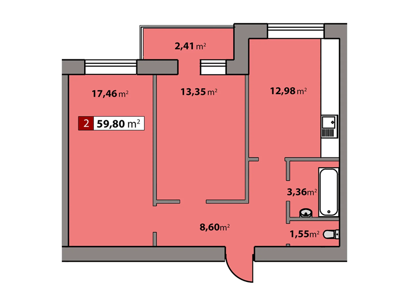 Продается 2-комнатная квартира 59.8 кв. м в Черкассах, цена: 42018 $