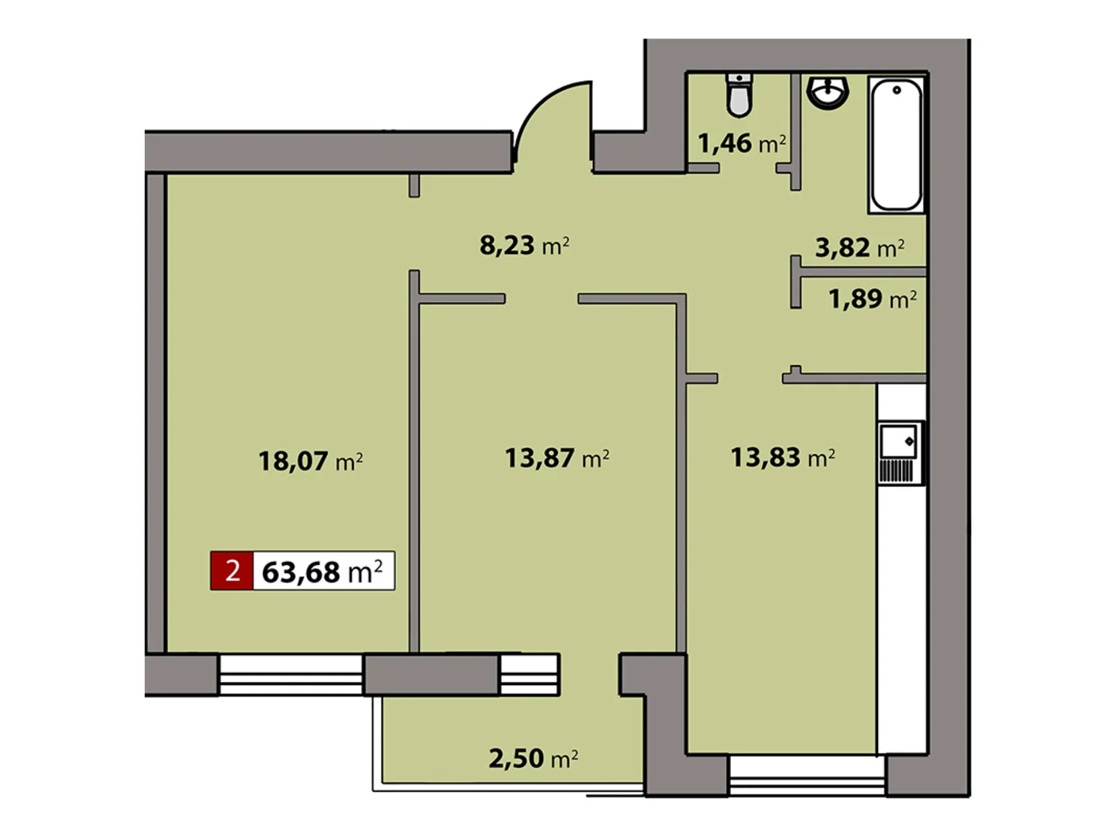 Продается 2-комнатная квартира 63.68 кв. м в Черкассах, цена: 44800 $