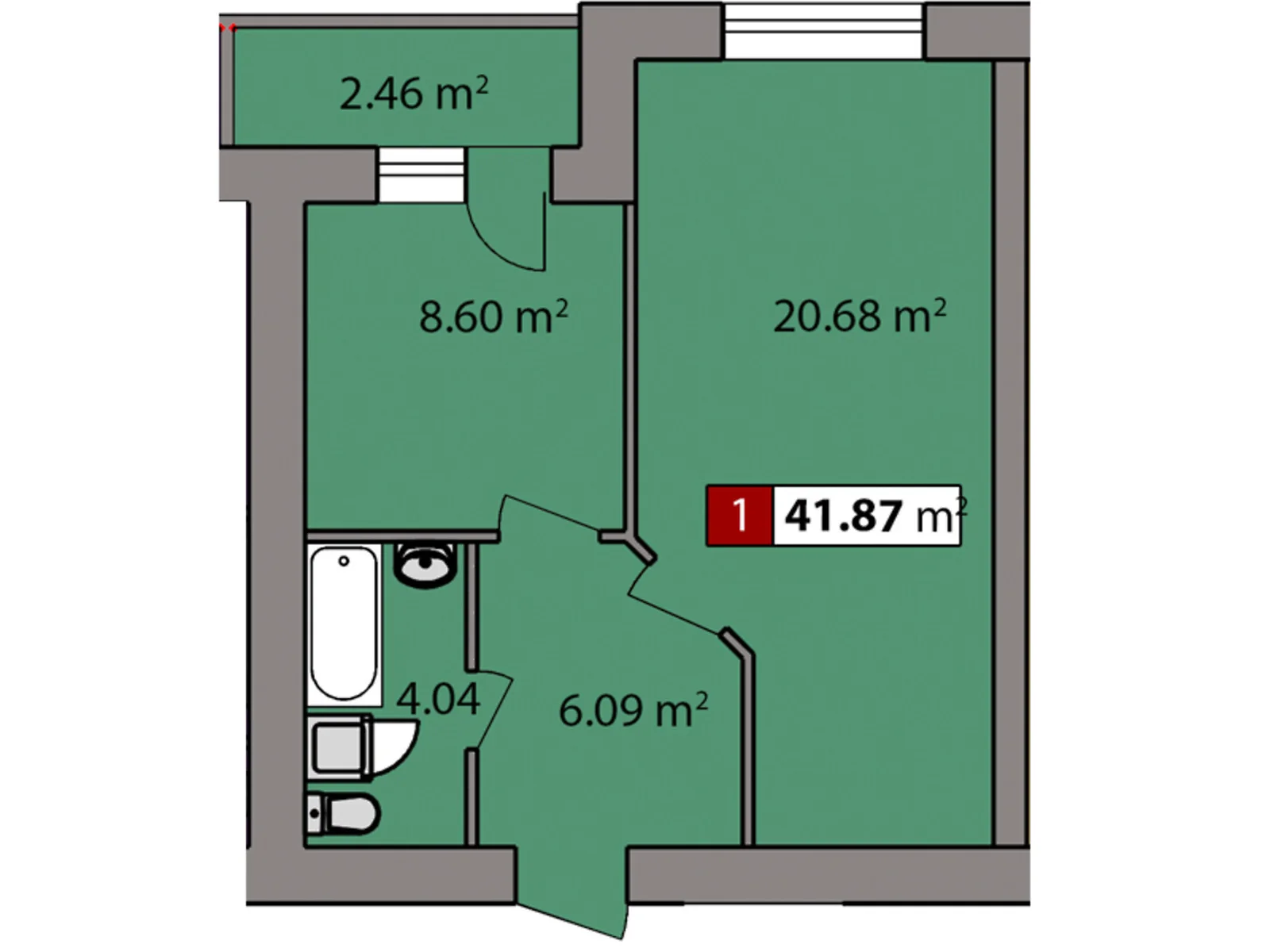 Продается 1-комнатная квартира 41.87 кв. м в Черкассах, ул. Ивана Кожедуба(Путейко), 59 - фото 1