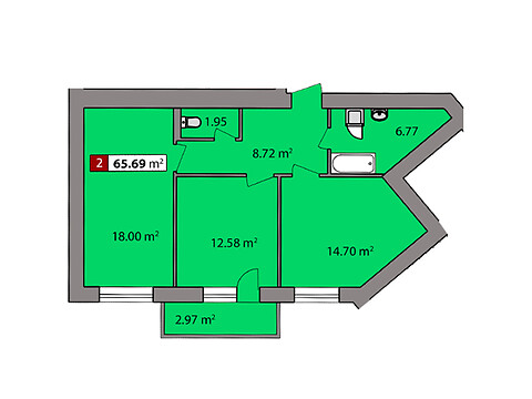 Продается 2-комнатная квартира 65.69 кв. м в Черкассах, цена: 42796 $