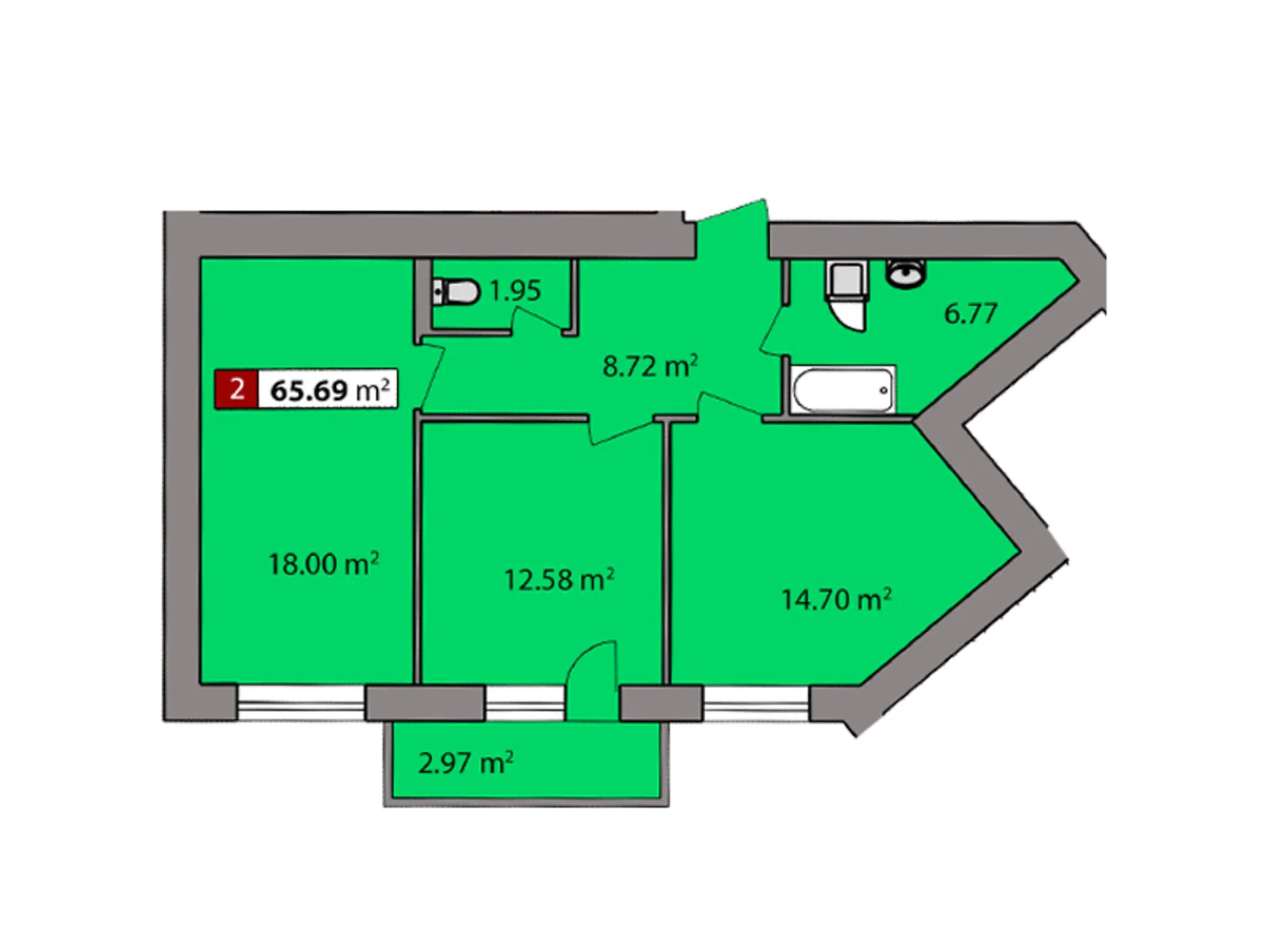 Продается 2-комнатная квартира 65.69 кв. м в Черкассах, цена: 46980 $